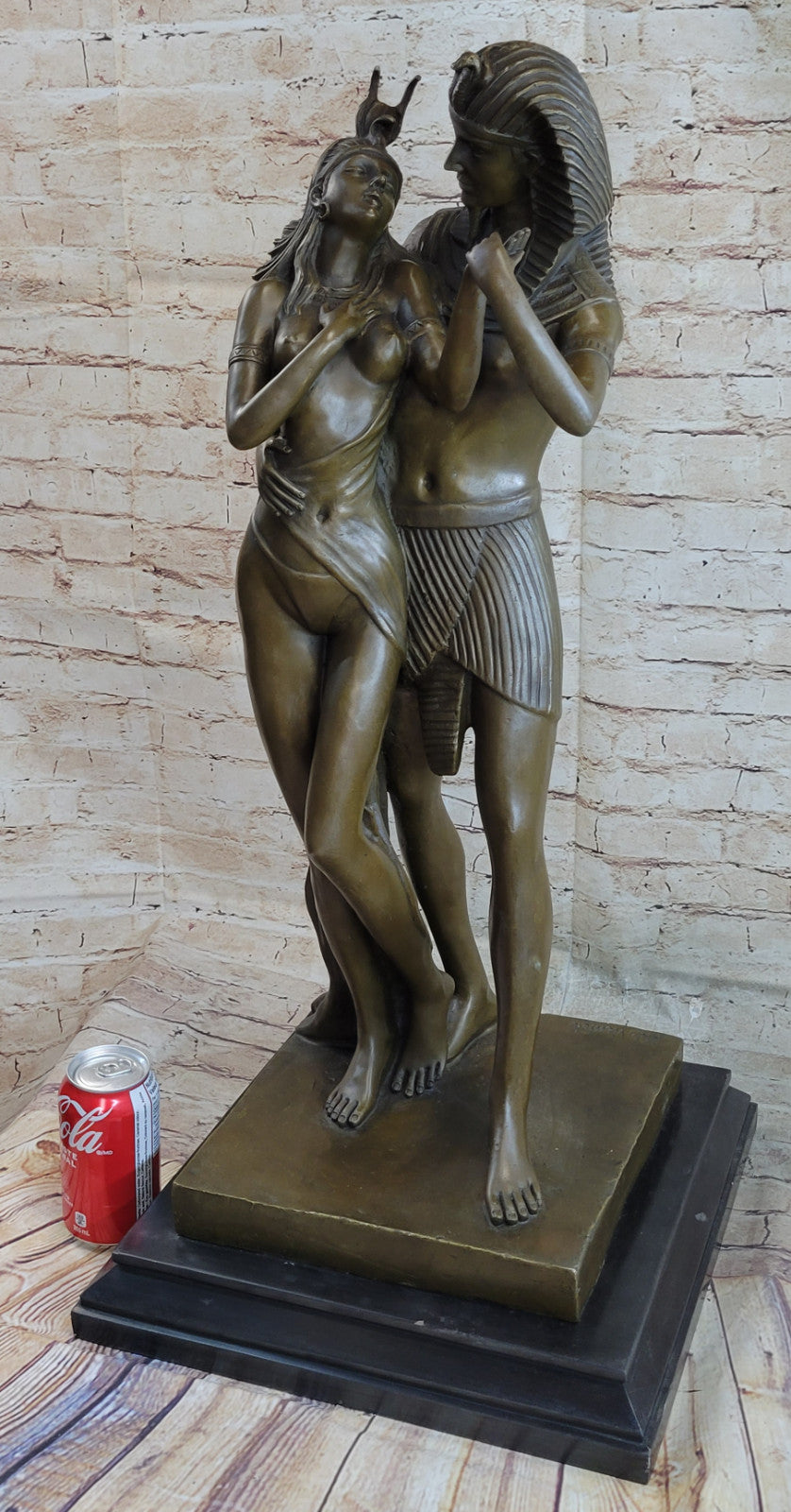 Egyptian Royal Family Extra Large Bronze Sculpture Marble Base Figurine