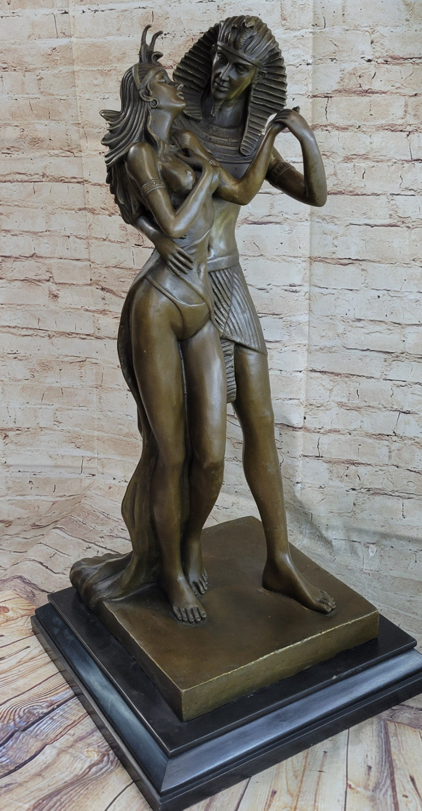 Egyptian Royal Family Extra Large Bronze Sculpture Marble Base Figurine