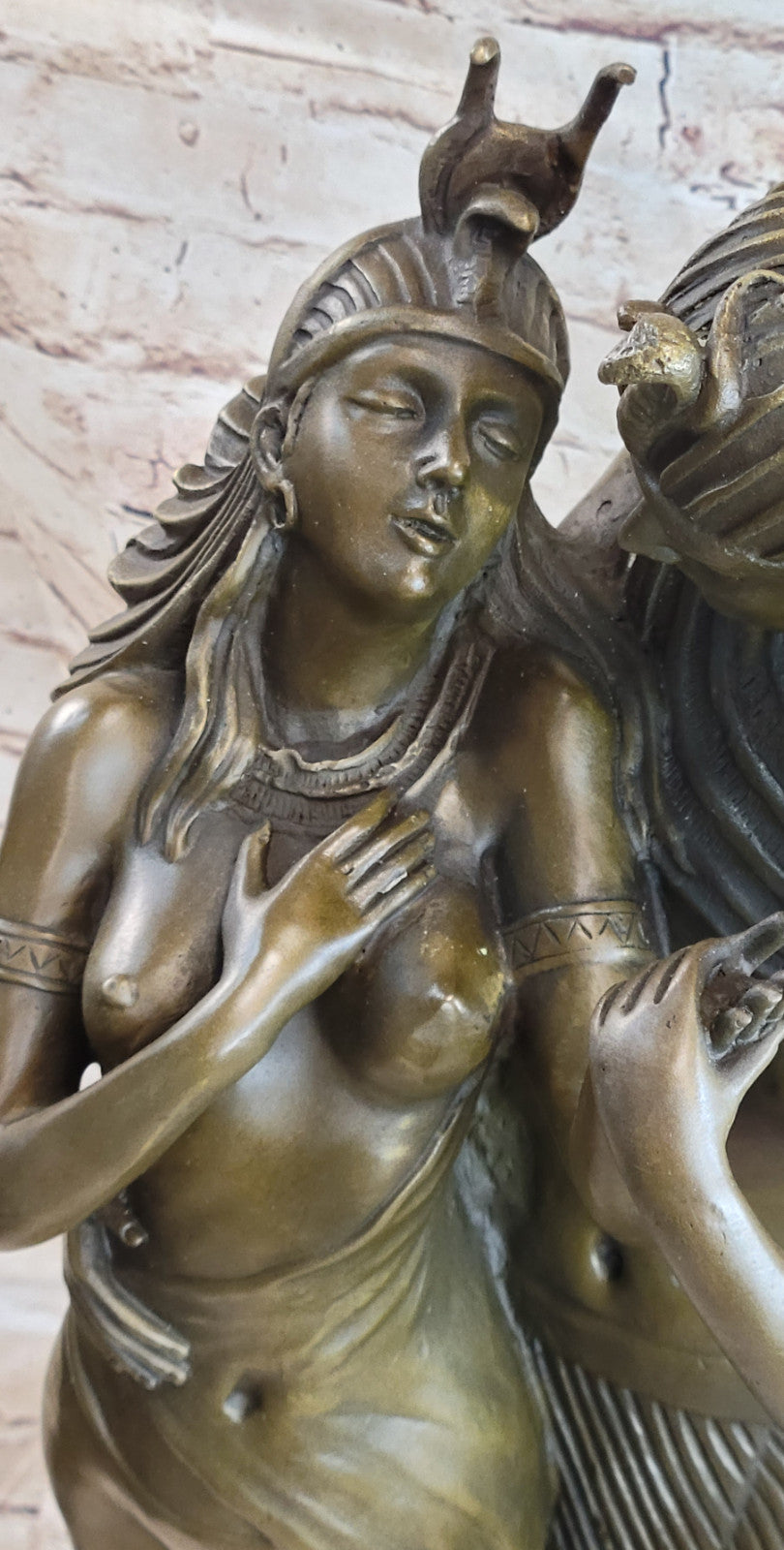 Egyptian Royal Family Extra Large Bronze Sculpture Marble Base Figurine