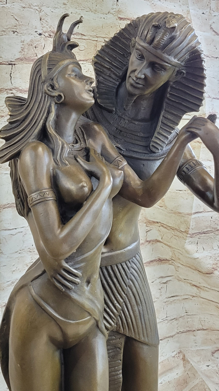 Egyptian Royal Family Extra Large Bronze Sculpture Marble Base Figurine