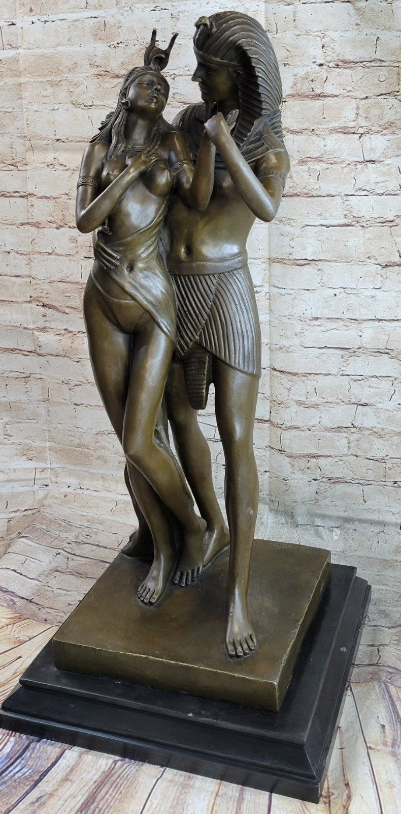 Egyptian Royal Family Extra Large Bronze Sculpture Marble Base Figurine