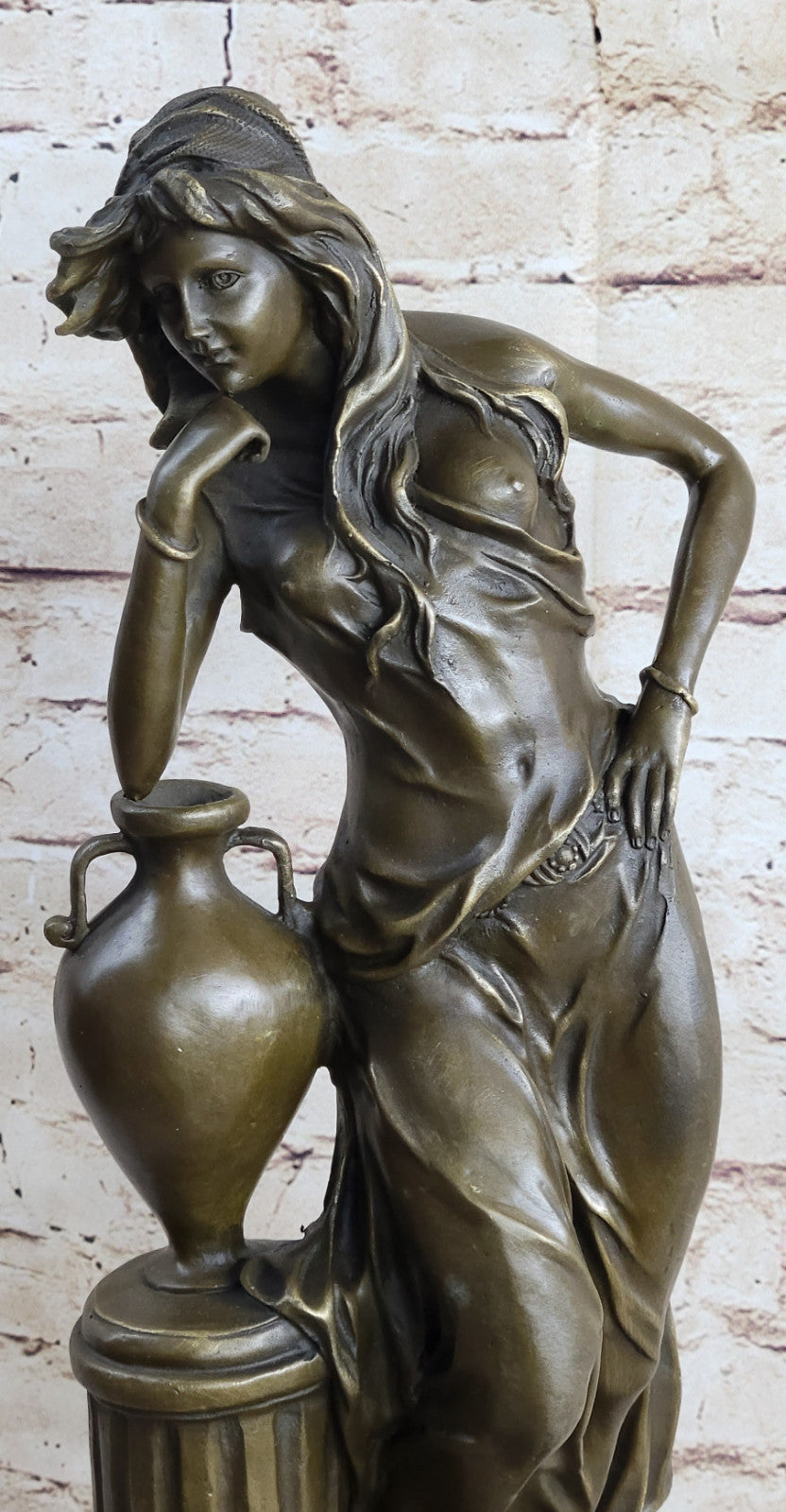 Handcrafted bronze sculpture SALE Again Leaning Ponders Maiden Beautiful Signed