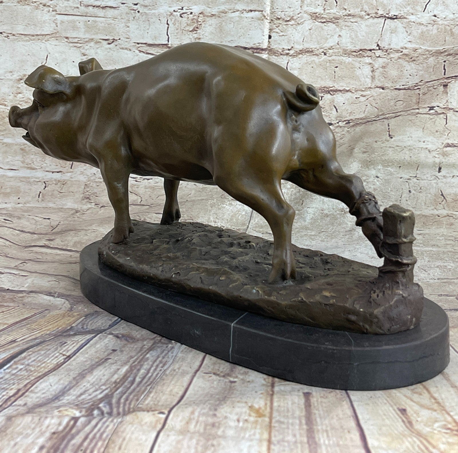 Bronze Sculpture Collectible Statue Animal SIGNED BARYE HAPPY PIG Figurine Decor
