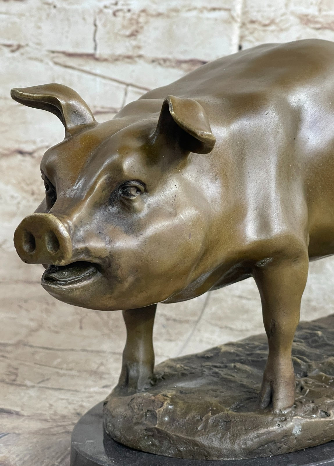 Bronze Sculpture Collectible Statue Animal SIGNED BARYE HAPPY PIG Figurine Decor