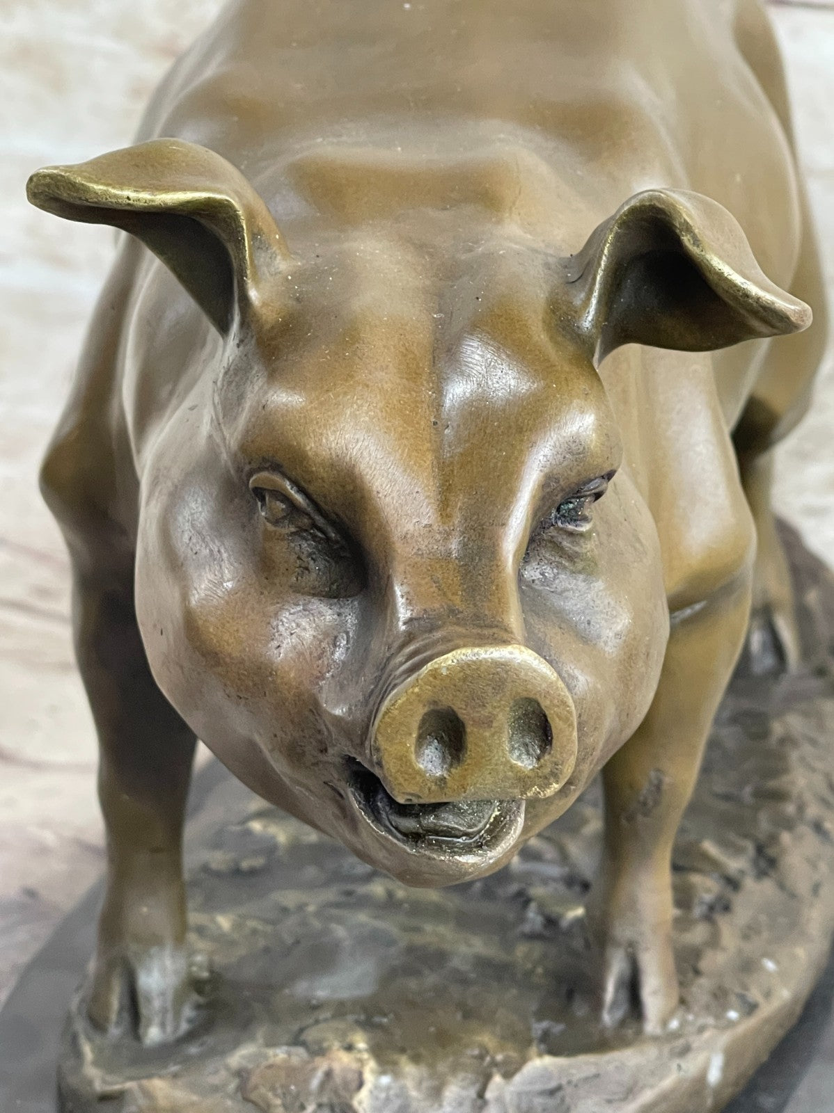Bronze Sculpture Collectible Statue Animal SIGNED BARYE HAPPY PIG Figurine Decor