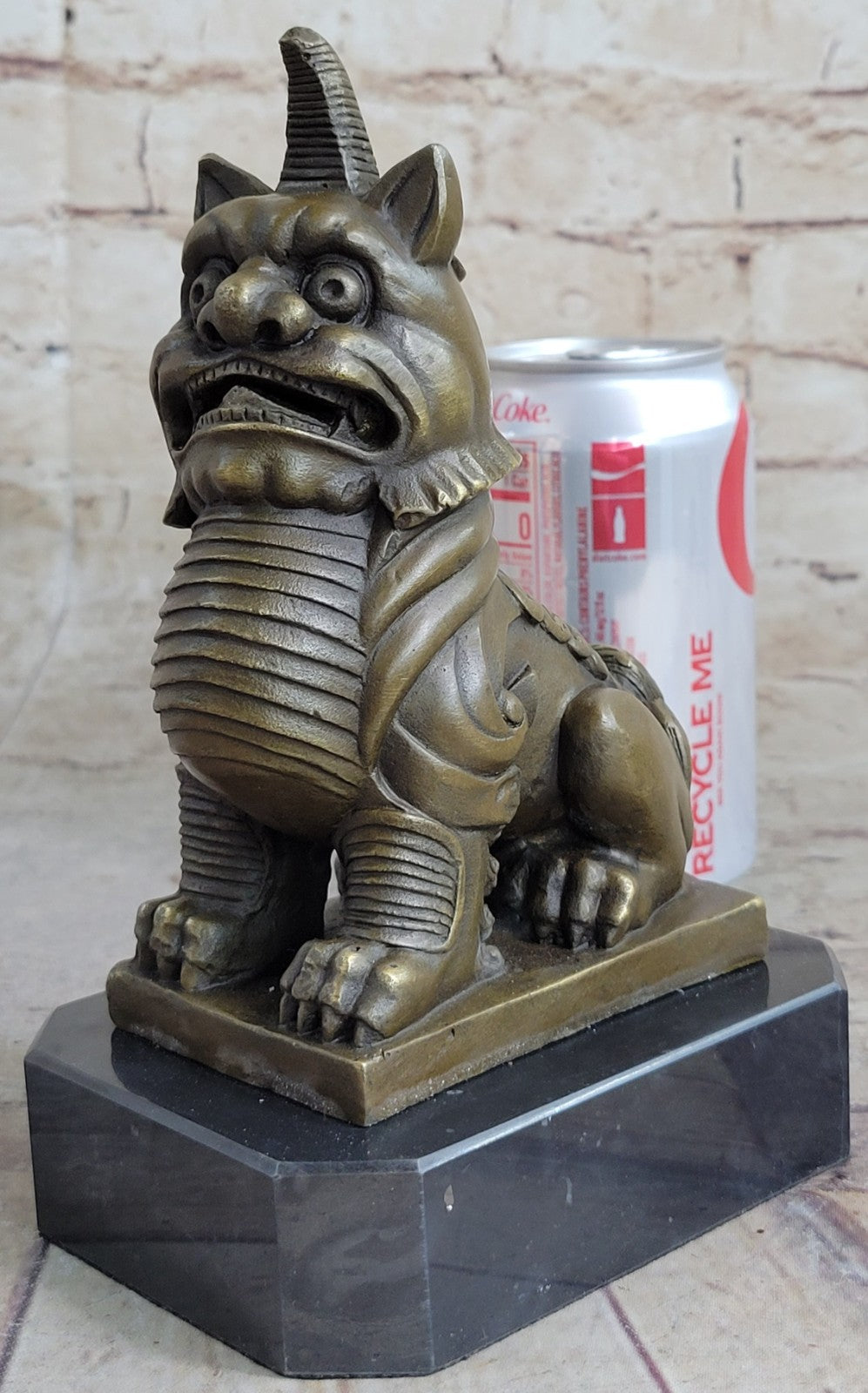 Signed Hand Made Foo Dog by Erte Genuine Solid Bronze Sculpture Figurine Figure