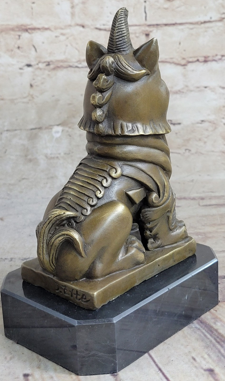 Signed Hand Made Foo Dog by Erte Genuine Solid Bronze Sculpture Figurine Figure