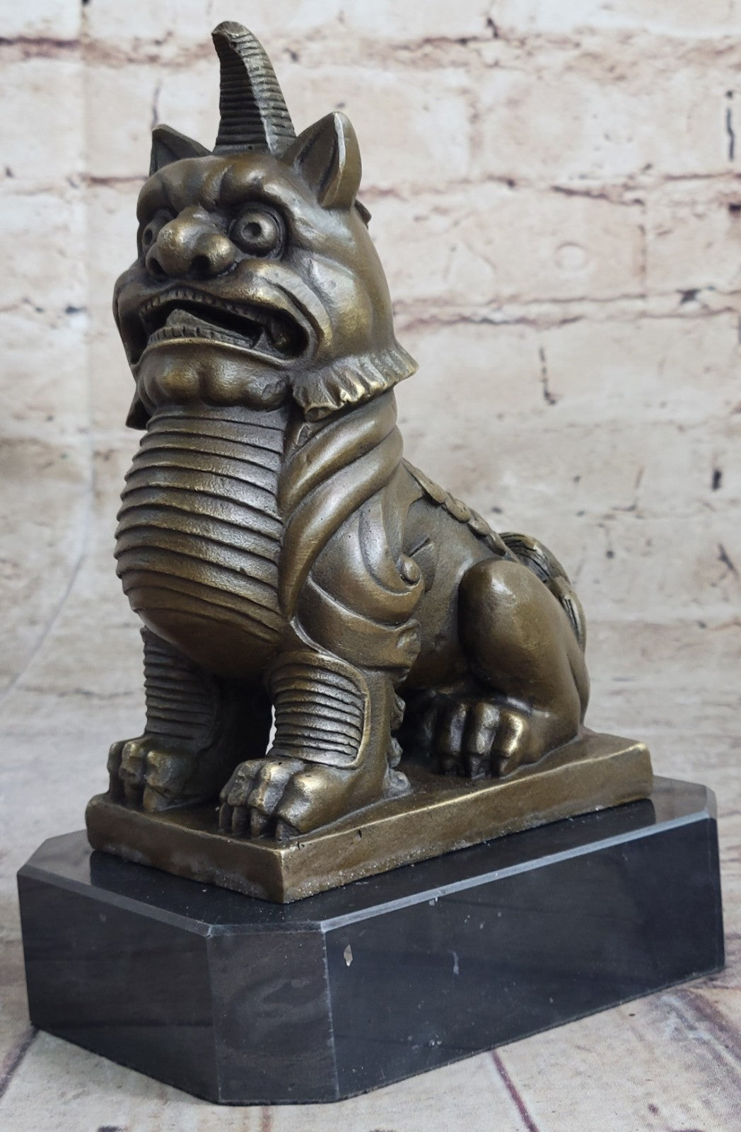 Signed Hand Made Foo Dog by Erte Genuine Solid Bronze Sculpture Figurine Figure