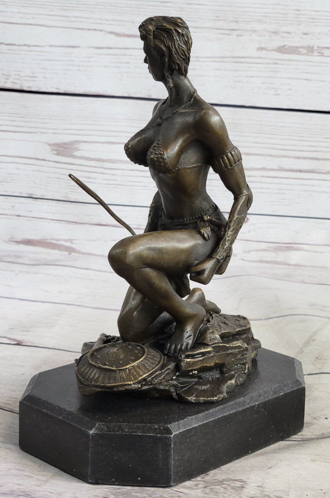 Handcrafted bronze sculpture SALE Sword With Woman Nude "Amazon" Signed Decor