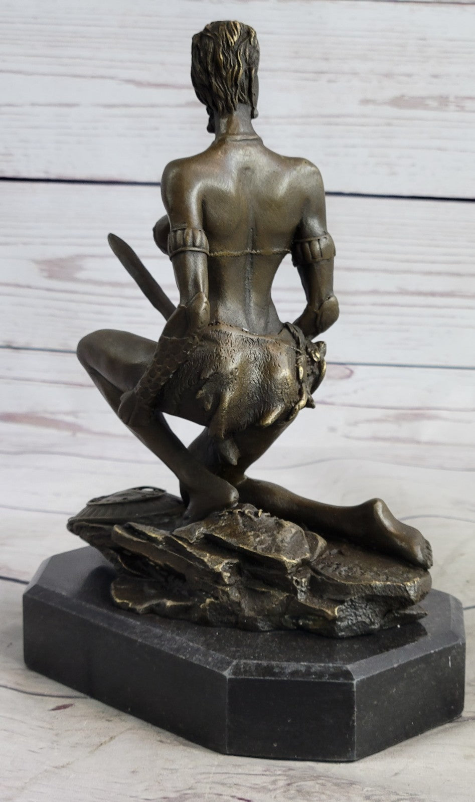 Handcrafted bronze sculpture SALE Sword With Woman Nude "Amazon" Signed Decor