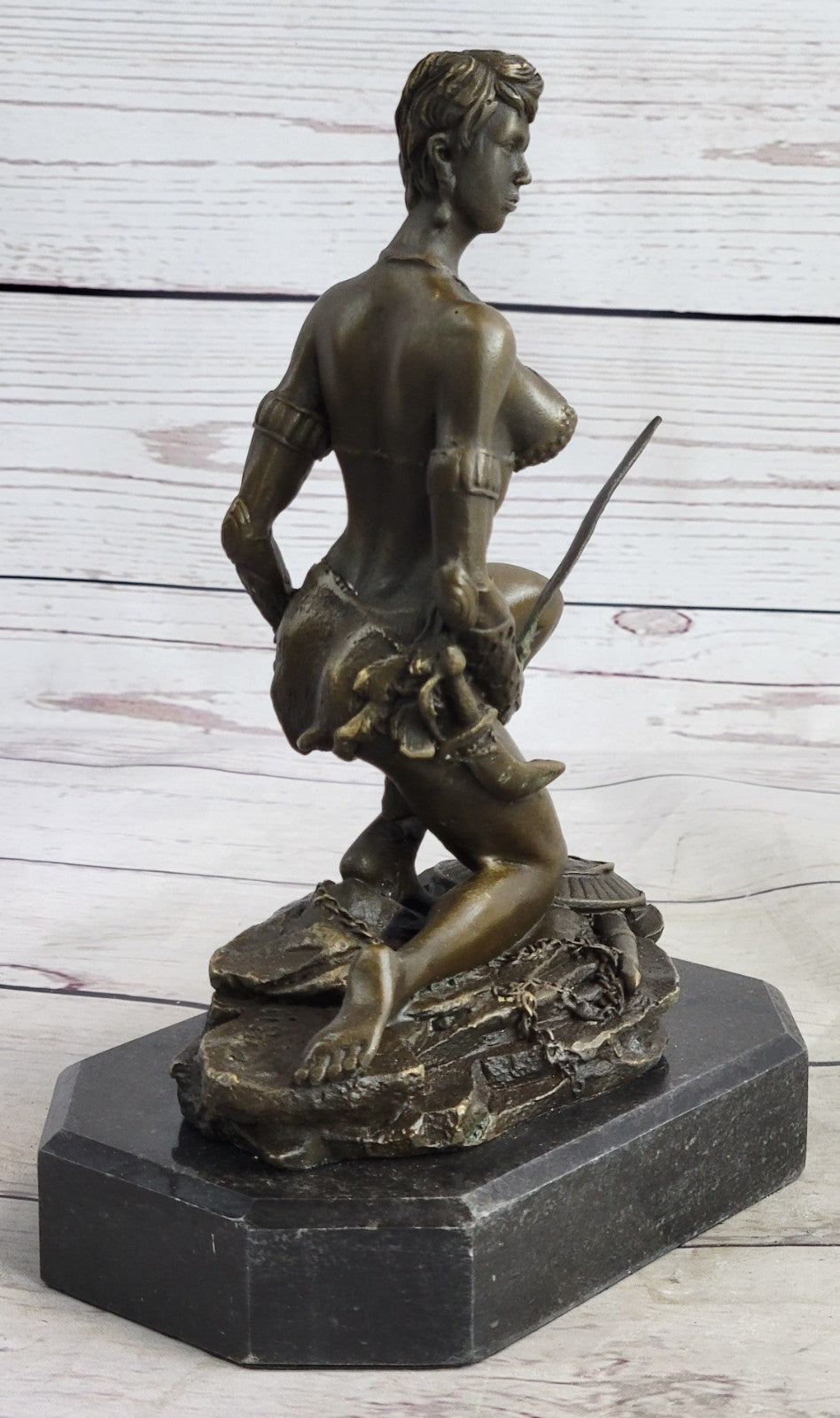 Handcrafted bronze sculpture SALE Sword With Woman Nude "Amazon" Signed Decor