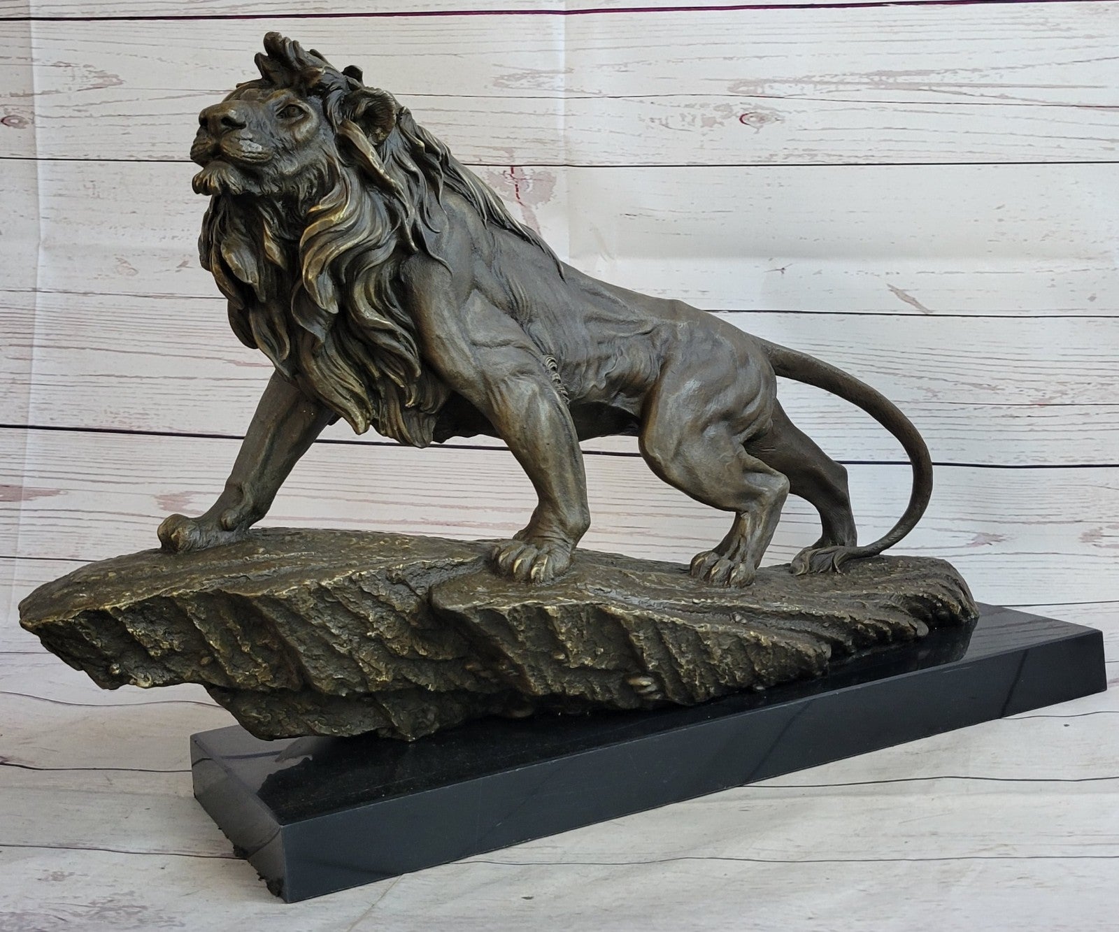 Lion Lioness African Safari Bronze Marble Statue Big Cat Lover Sculpture Art
