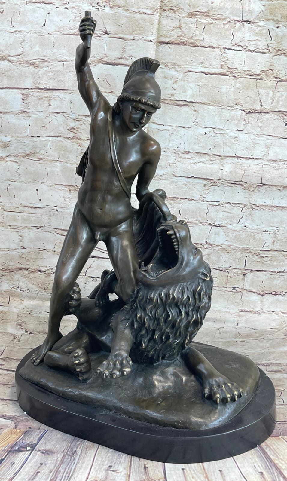Savage Lion Attacks Warrior Roman Brave Fisher Sclupture Handcrafted Bronze Sale