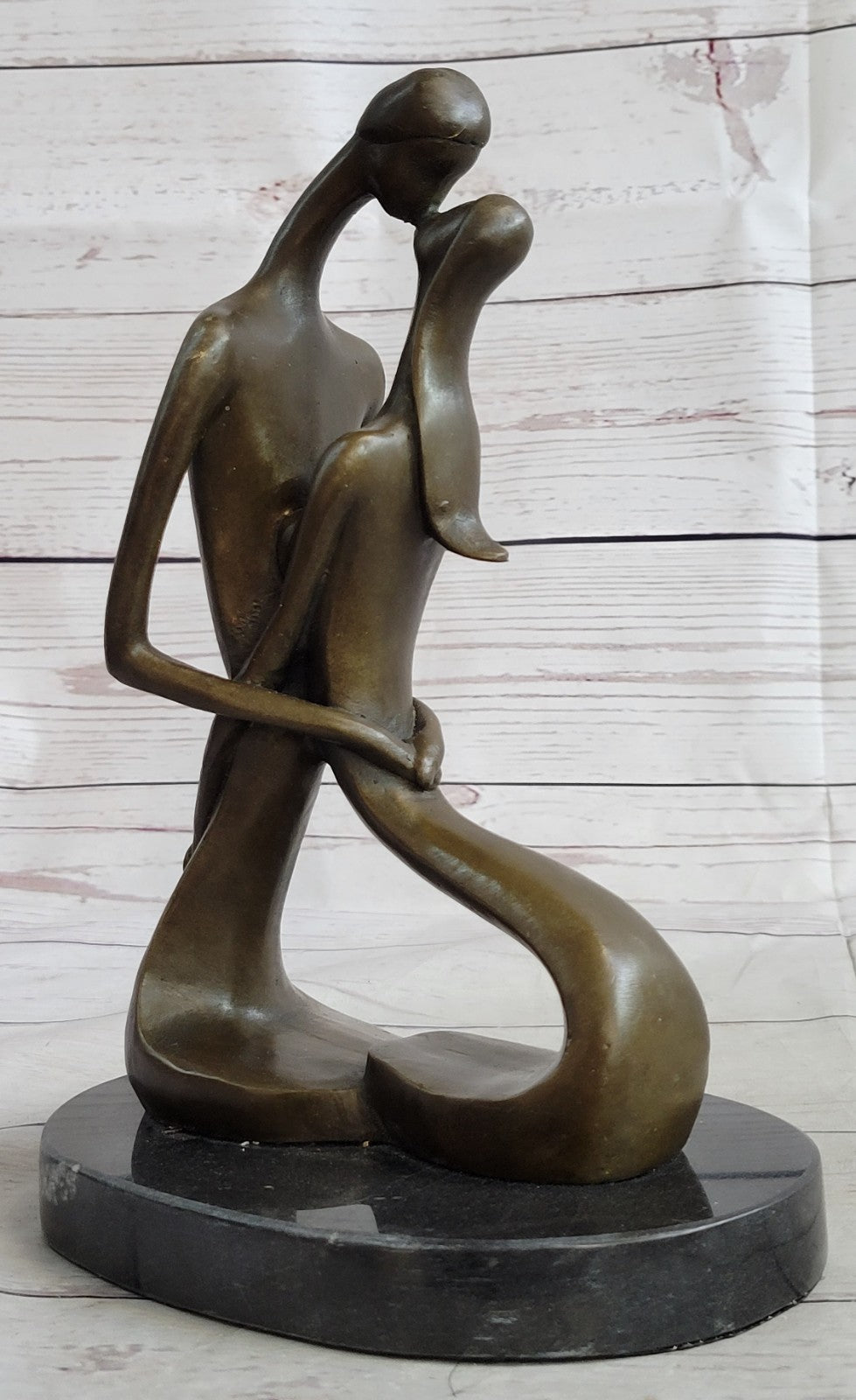 100% Real Bronze Sculpture Nude Lovers Couple Erotic Sexy Art Deco Abstract SALE