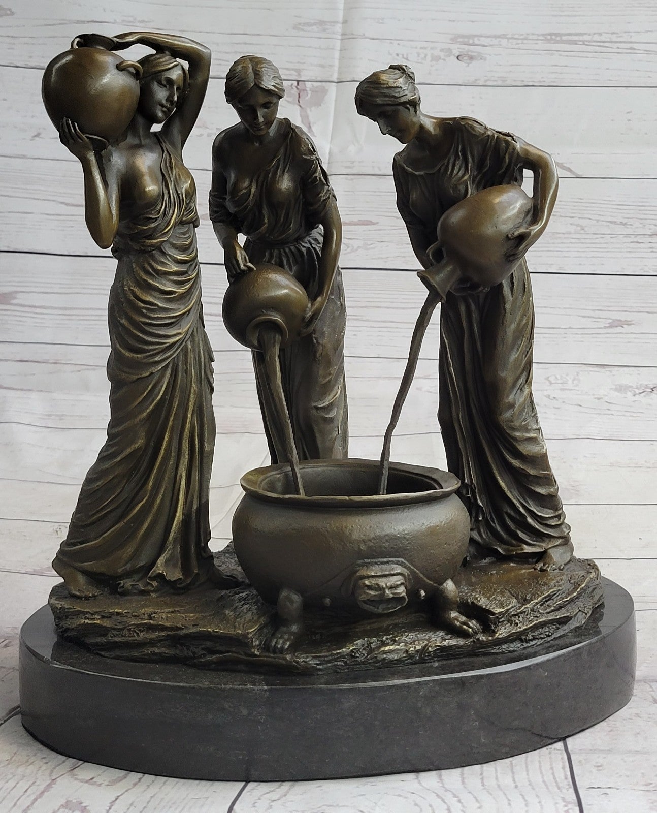 Nude German 3 ladies dancing bronze Art deco lamp orig. Great patina Sculpture