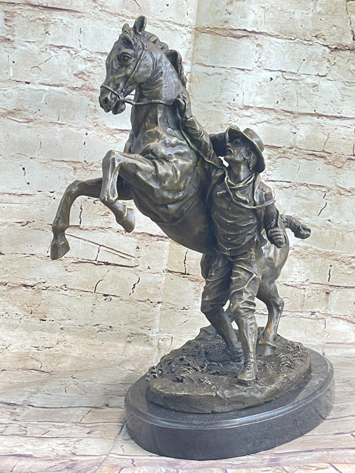 Handcrafted Old Man Taming a Wild Horse Museum Quality Bronze Sculpture Figurine