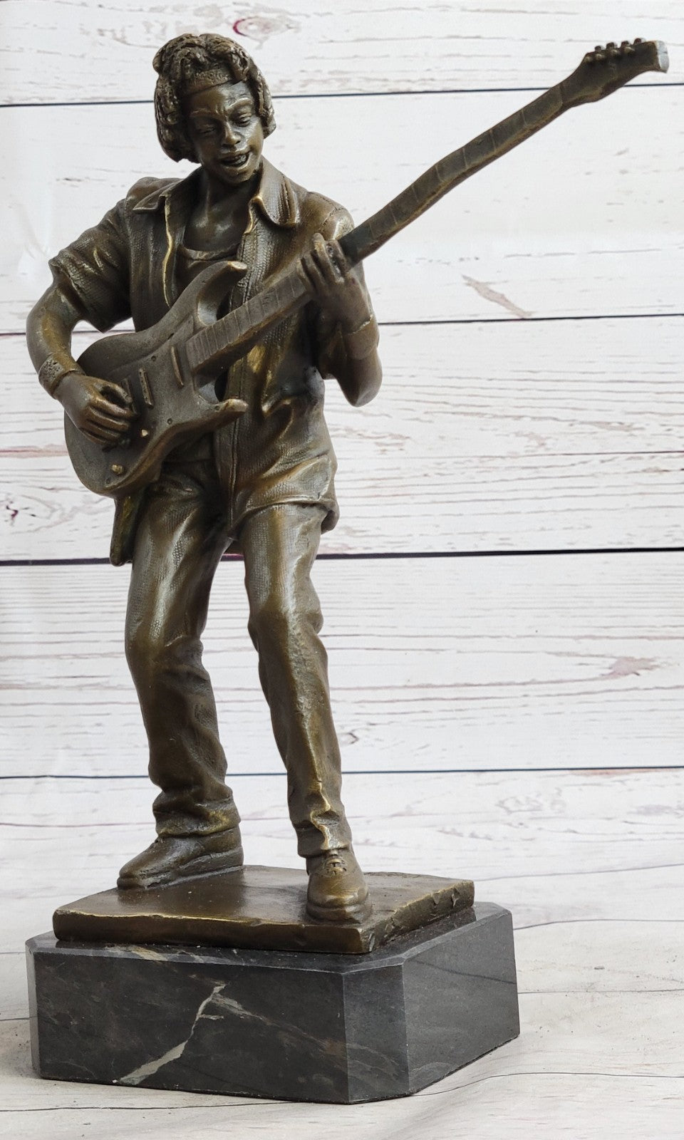 Bronze Sculpture Black Entertainer Jazz Guitar Player Hot Cast Home Decor Sale