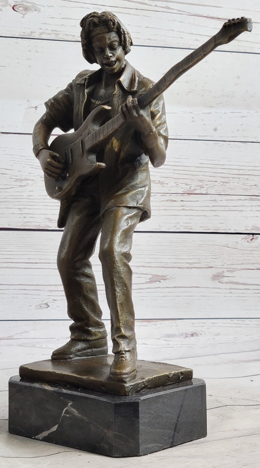 Bronze Sculpture Black Entertainer Jazz Guitar Player Hot Cast Home Decor Sale