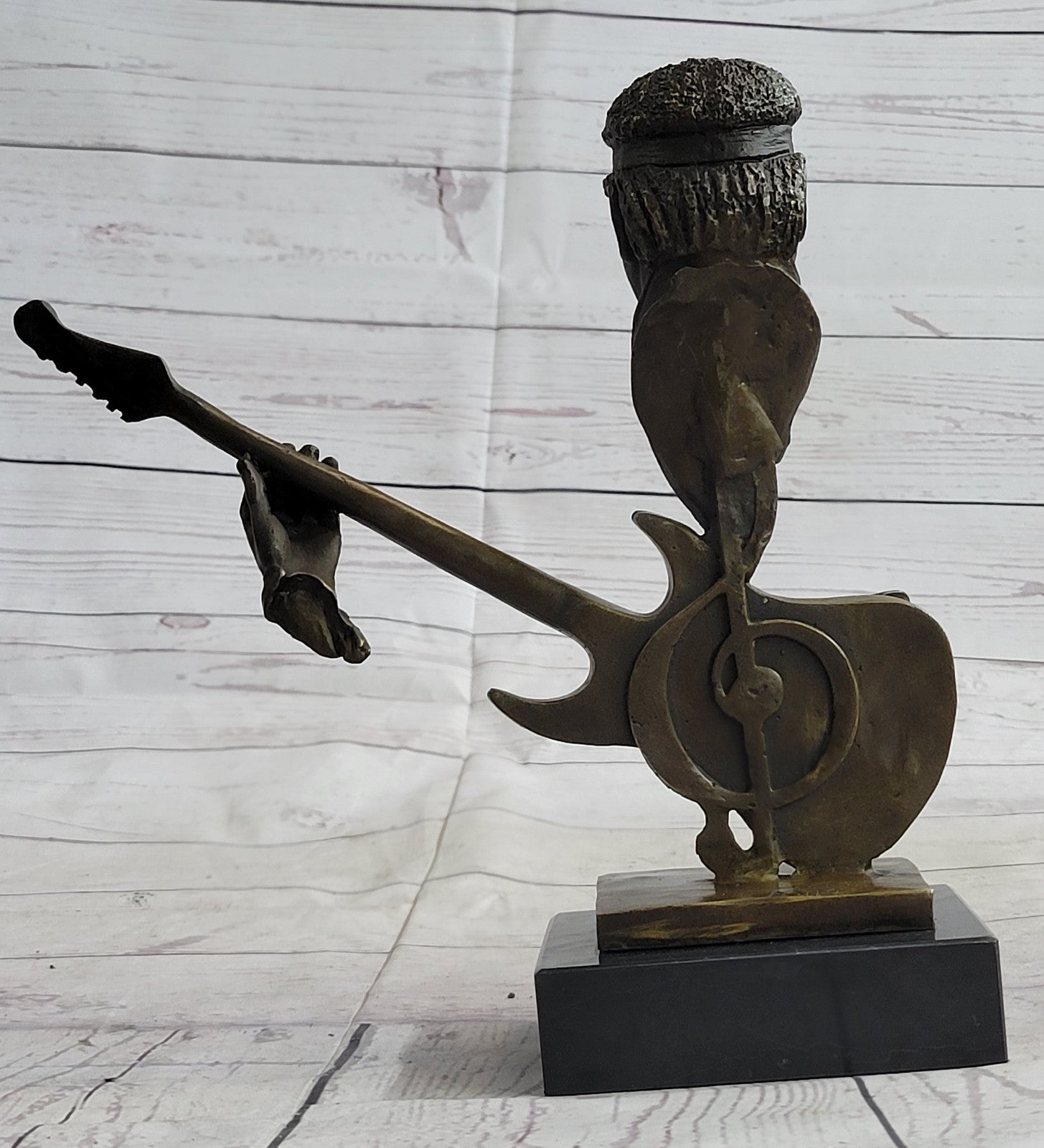 Bronze Statue of Guitar Player Hot Cast Sculpture Marble Base Figurine Home Decor