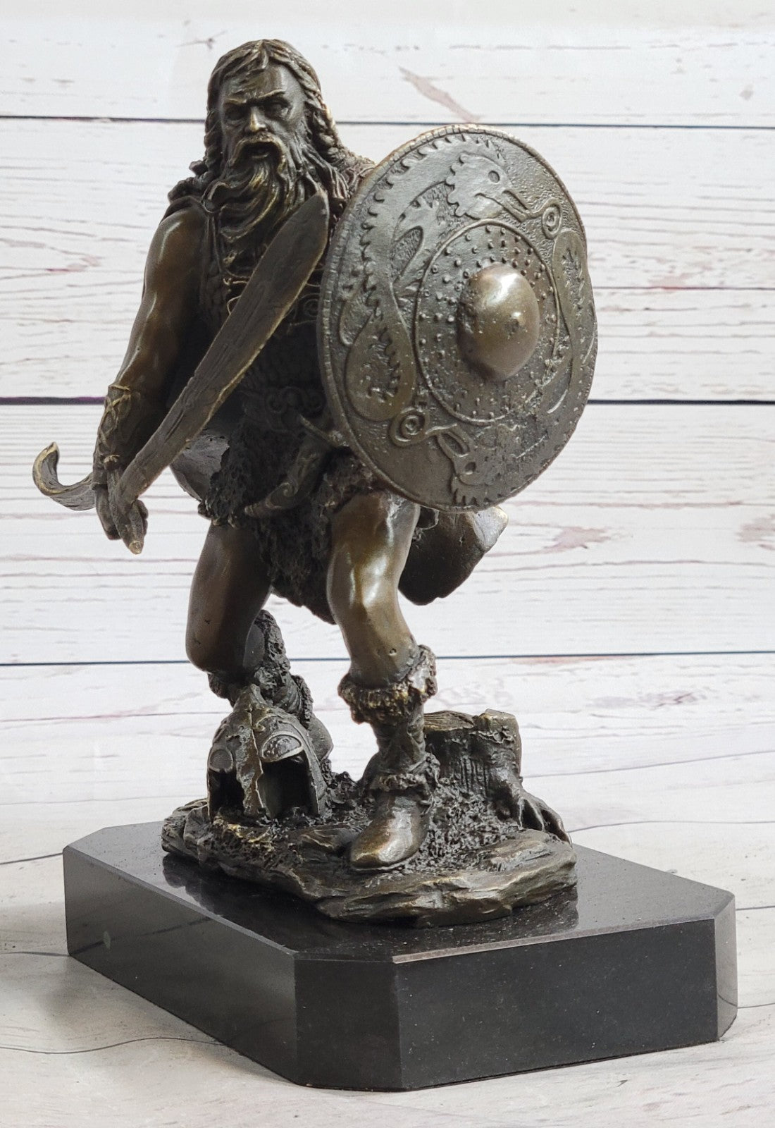 Handcrafted bronze sculpture SALE Base Marble Rare Sword With Warrior European