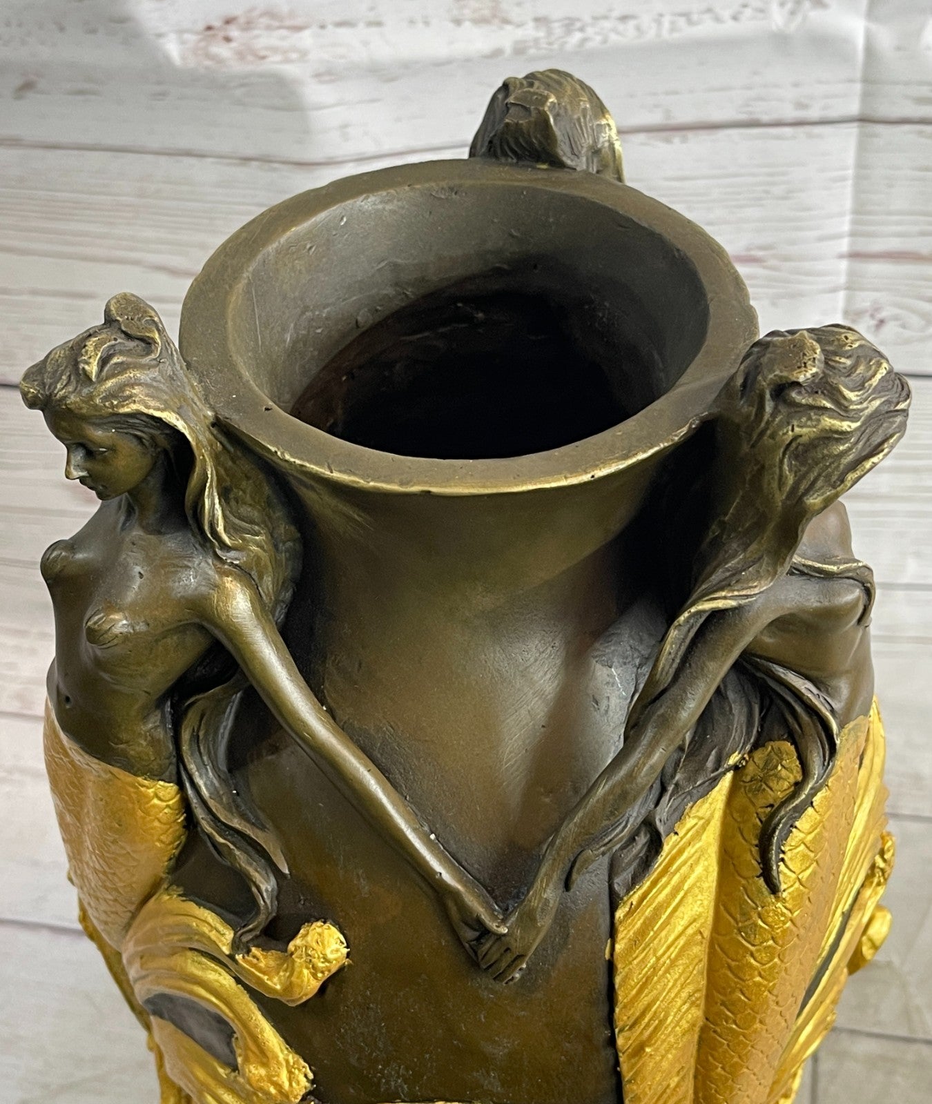 Bronze Sculpture Art Nouveau Gorgeous Detailed Vase Nude Artwork Figurine