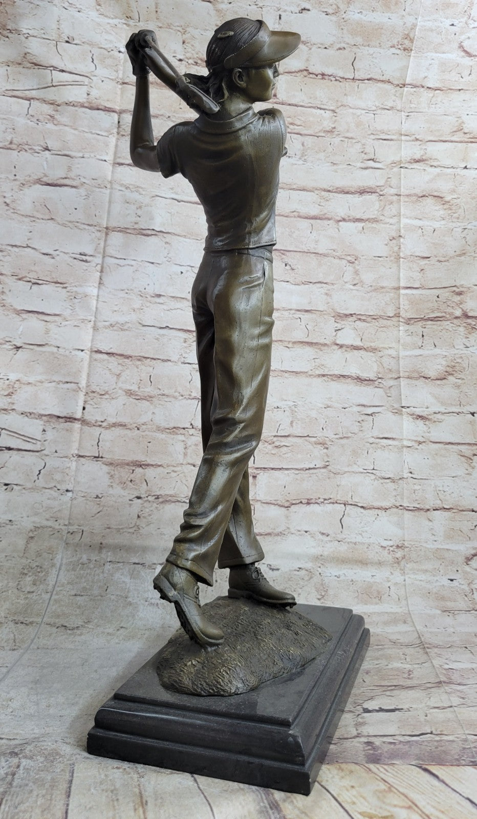 Handcrafted Detailed Bronze Masterpiece Woman Lady Girl Golfer Bronze Figurine