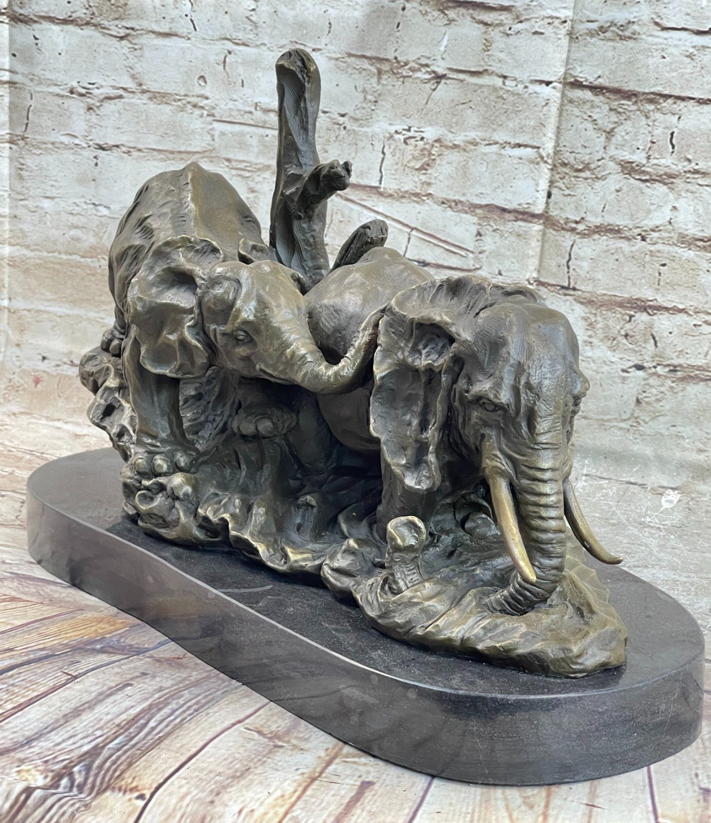 Bronze Sculpture Handcrafted 40 LBS Massive Elephant Wildlife Figurine