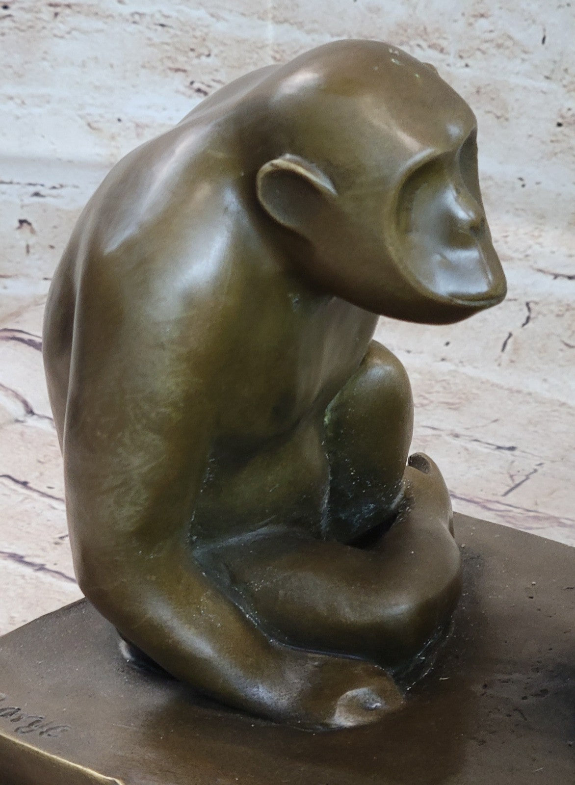 Vintage Modern Art Baboons Baby Bronze Statue Sculpture Marble Base contemporary