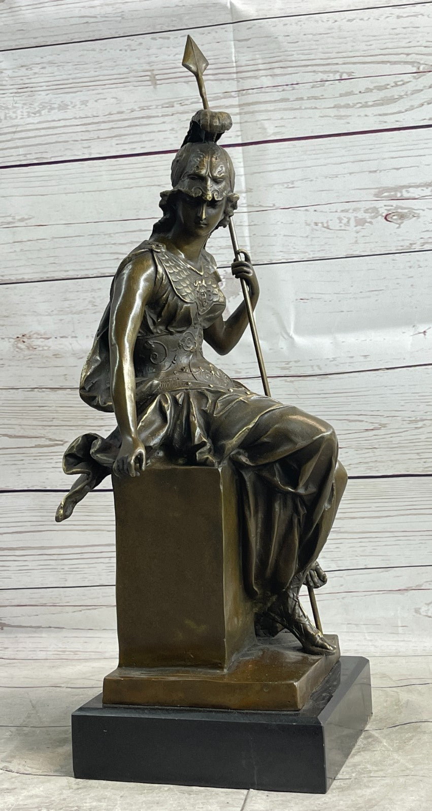 Greek Bronze Marble Art Goddess Wisdom Athena GOD OF WAR statue Sculpture LARGE