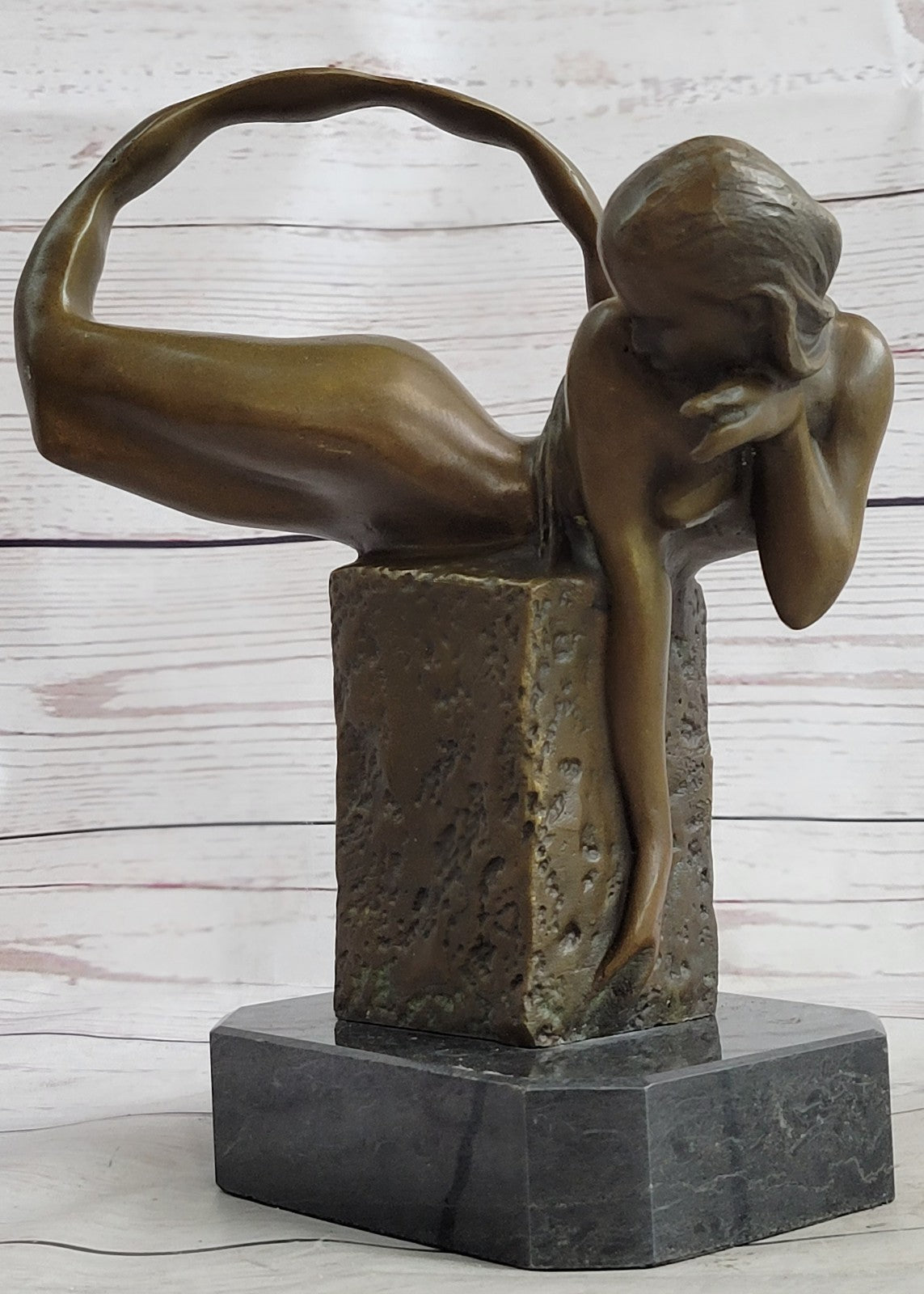 Bronze Sculpture Sexy Nude Mermaid By French Artesian Jean Patoue Figurine