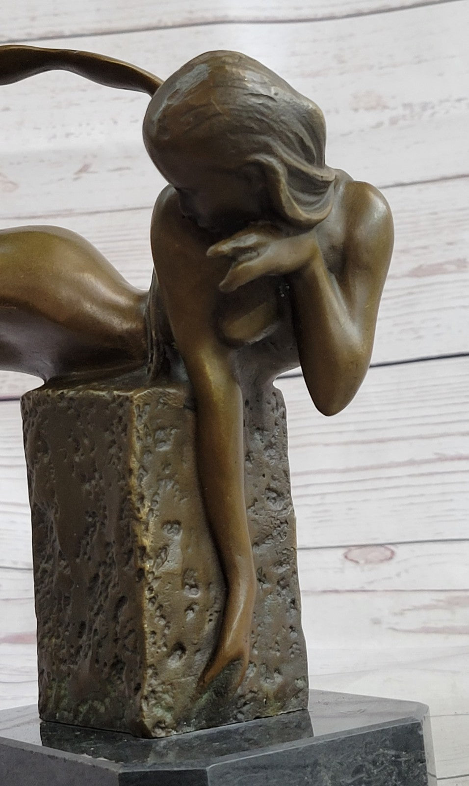 Bronze Sculpture Sexy Nude Mermaid By French Artesian Jean Patoue Figurine