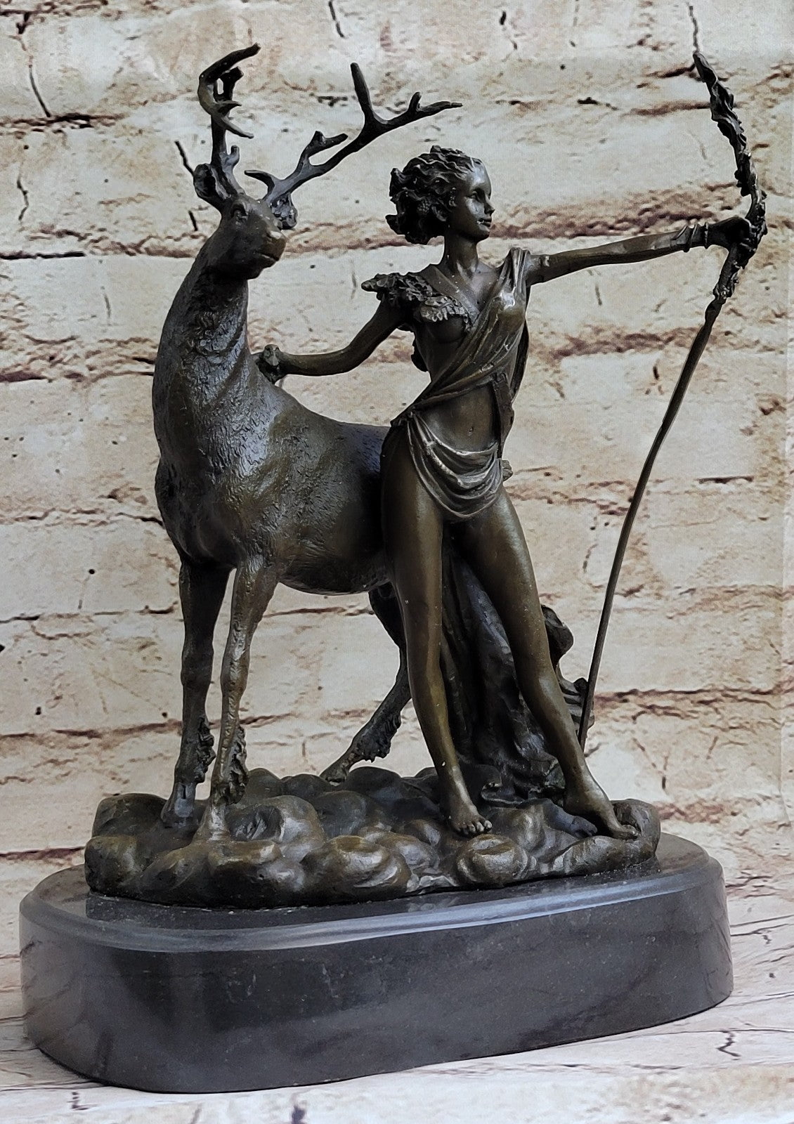 Signed Cast Bronze Diana The Huntress Art Deco Nude Sculpture Statue Mythica