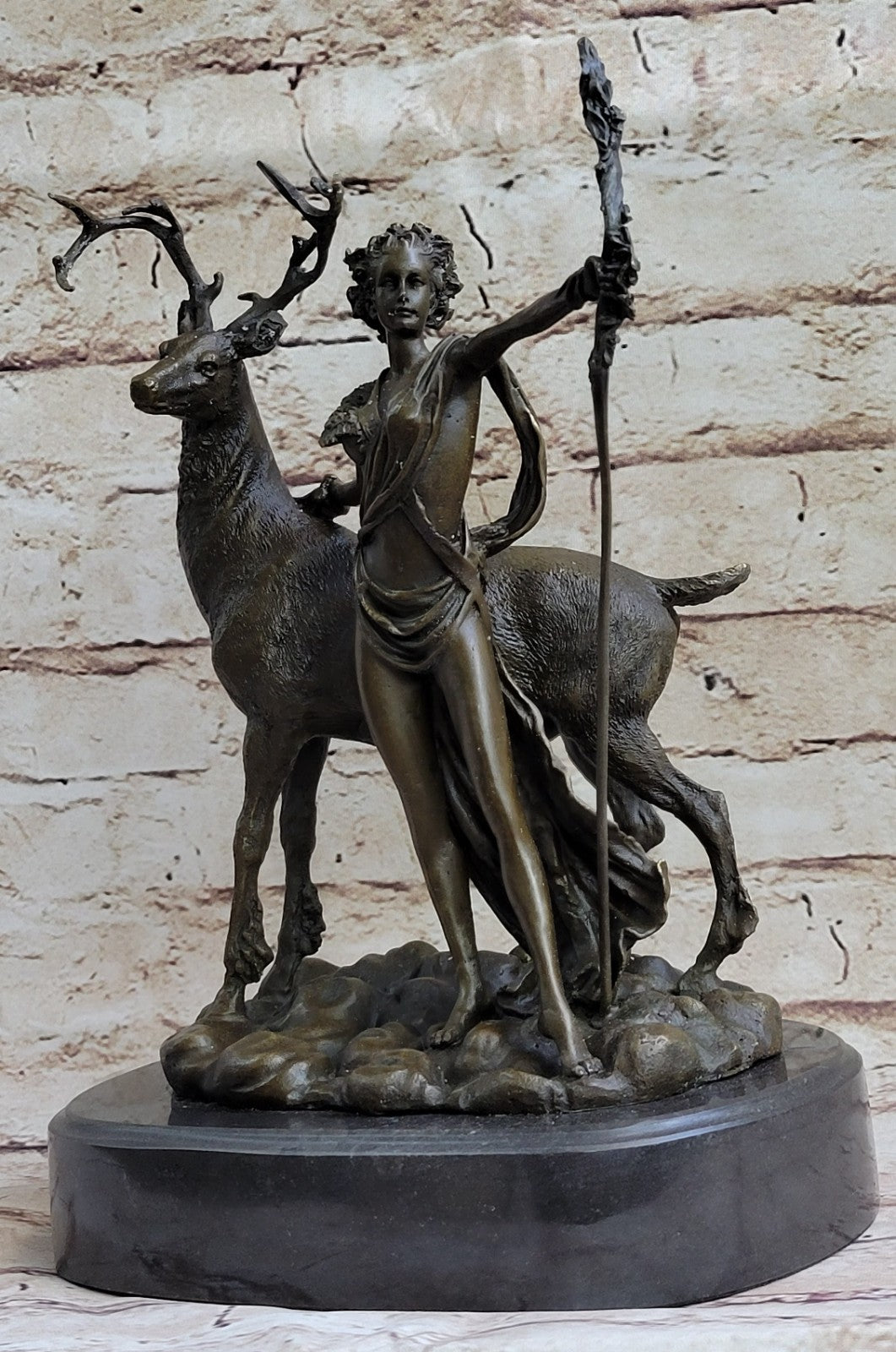 Signed Cast Bronze Diana The Huntress Art Deco Nude Sculpture Statue Mythica