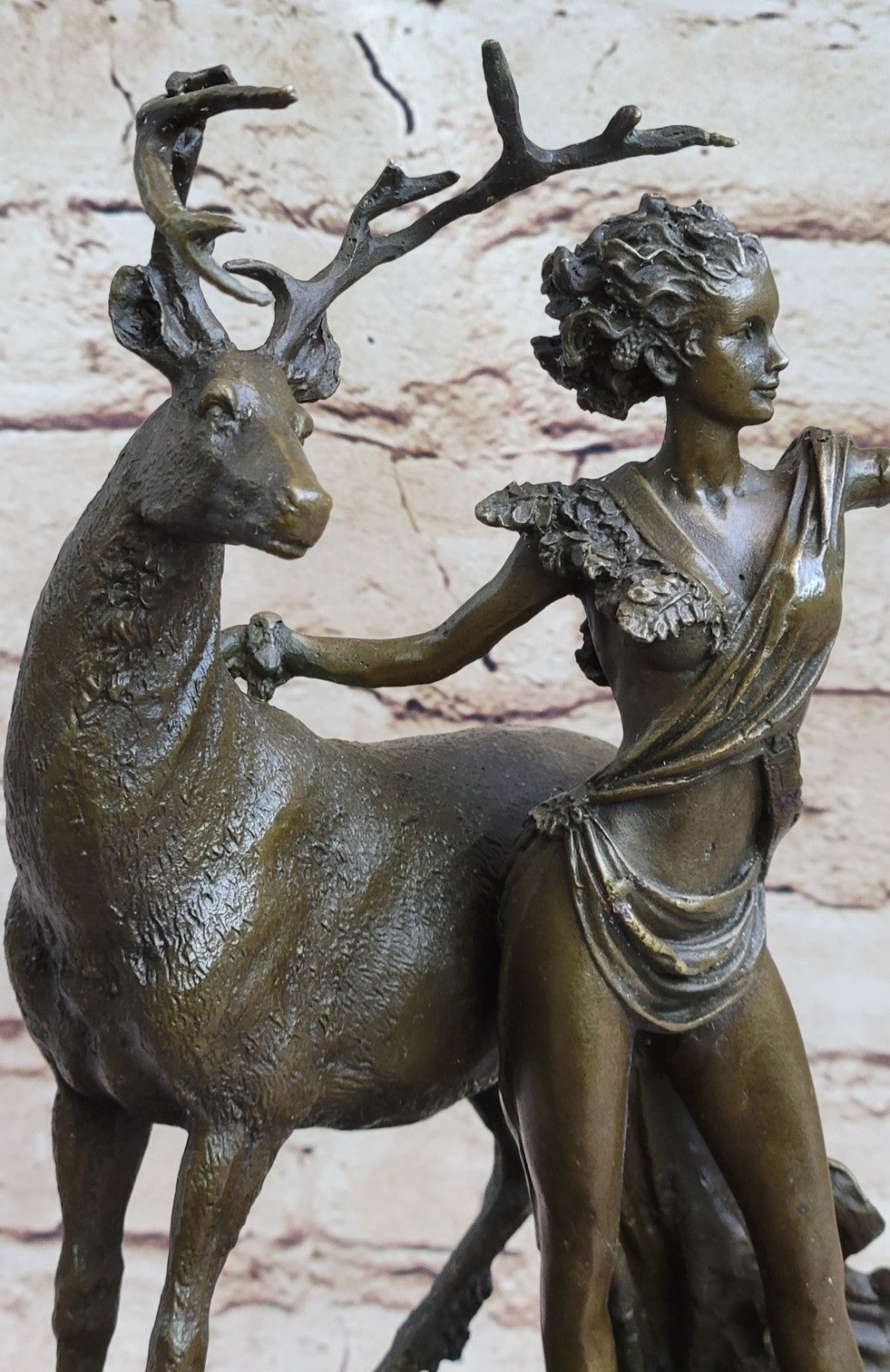 Signed Cast Bronze Diana The Huntress Art Deco Nude Sculpture Statue Mythica