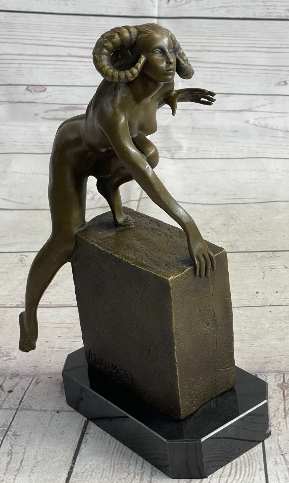 Handcrafted Nude Female Devil Bronze Sculpture Hot Cast Statue by Vitaleh