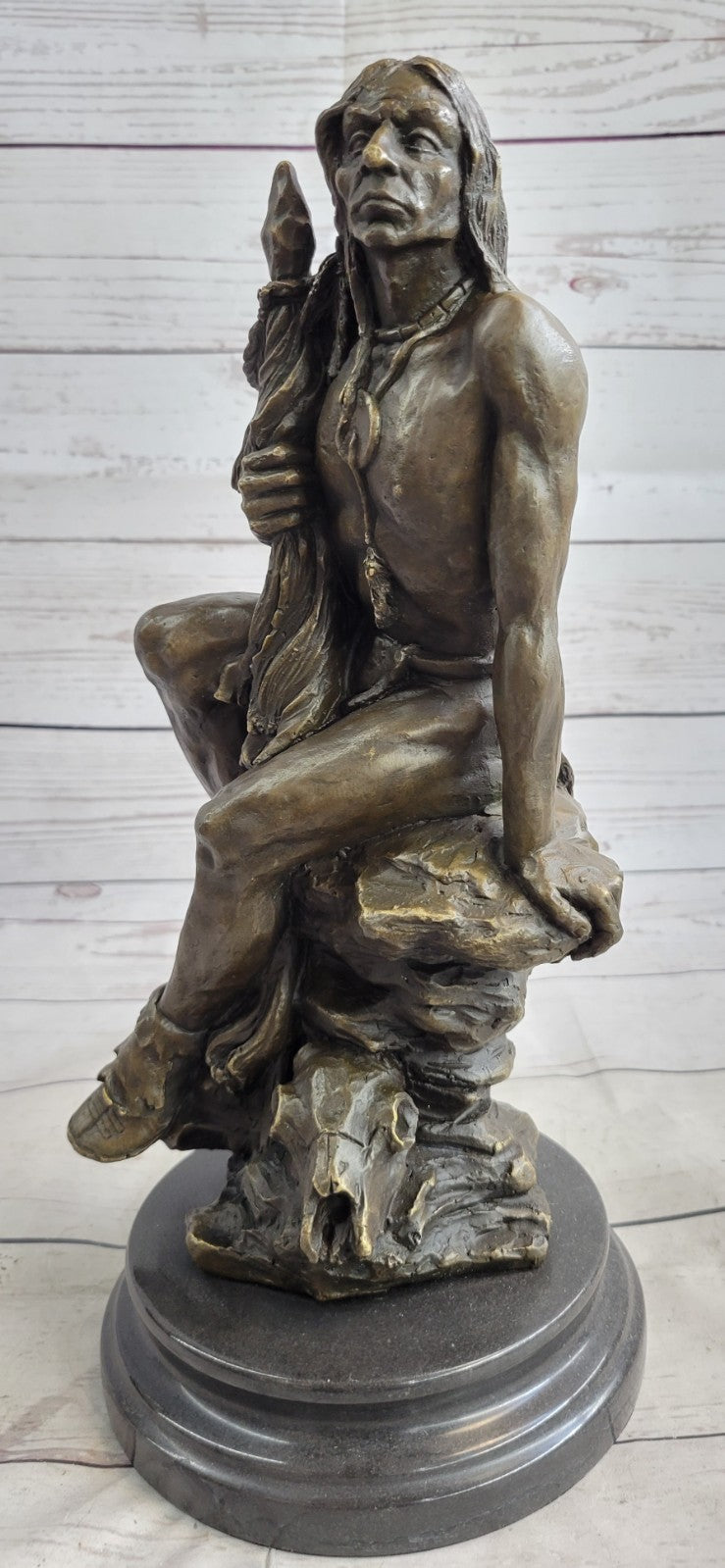 Buy Native American Warrior Chief Bronze Bust Sculpture – Handcrafted Art Figurine for Sale