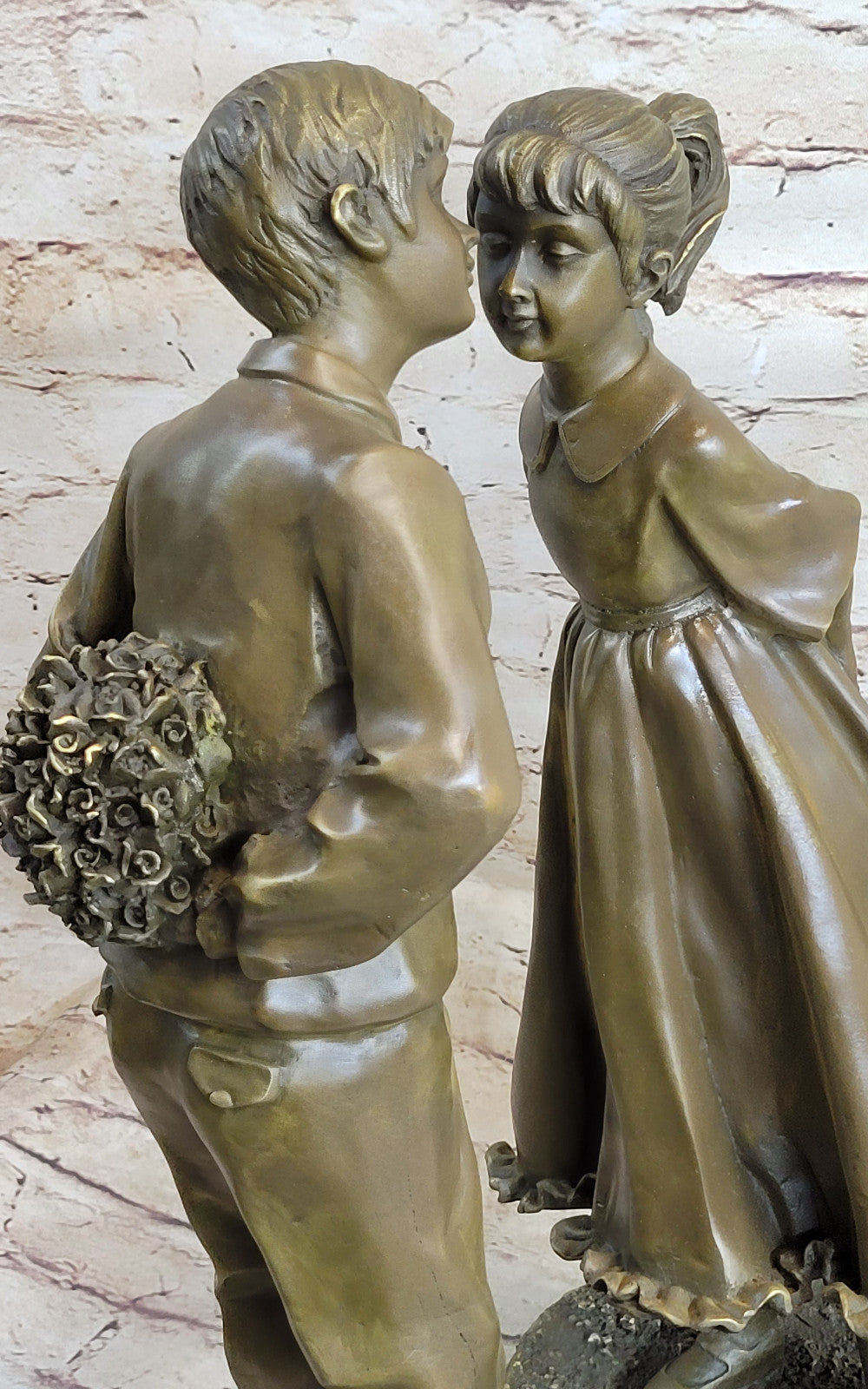 American Bronze Decor of two Child Kissing Hot Cast Original Lost Wax Method