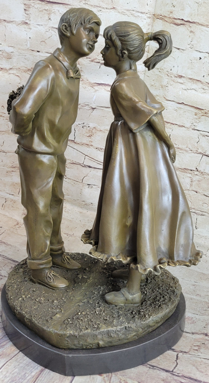 American Bronze Decor of two Child Kissing Hot Cast Original Lost Wax Method