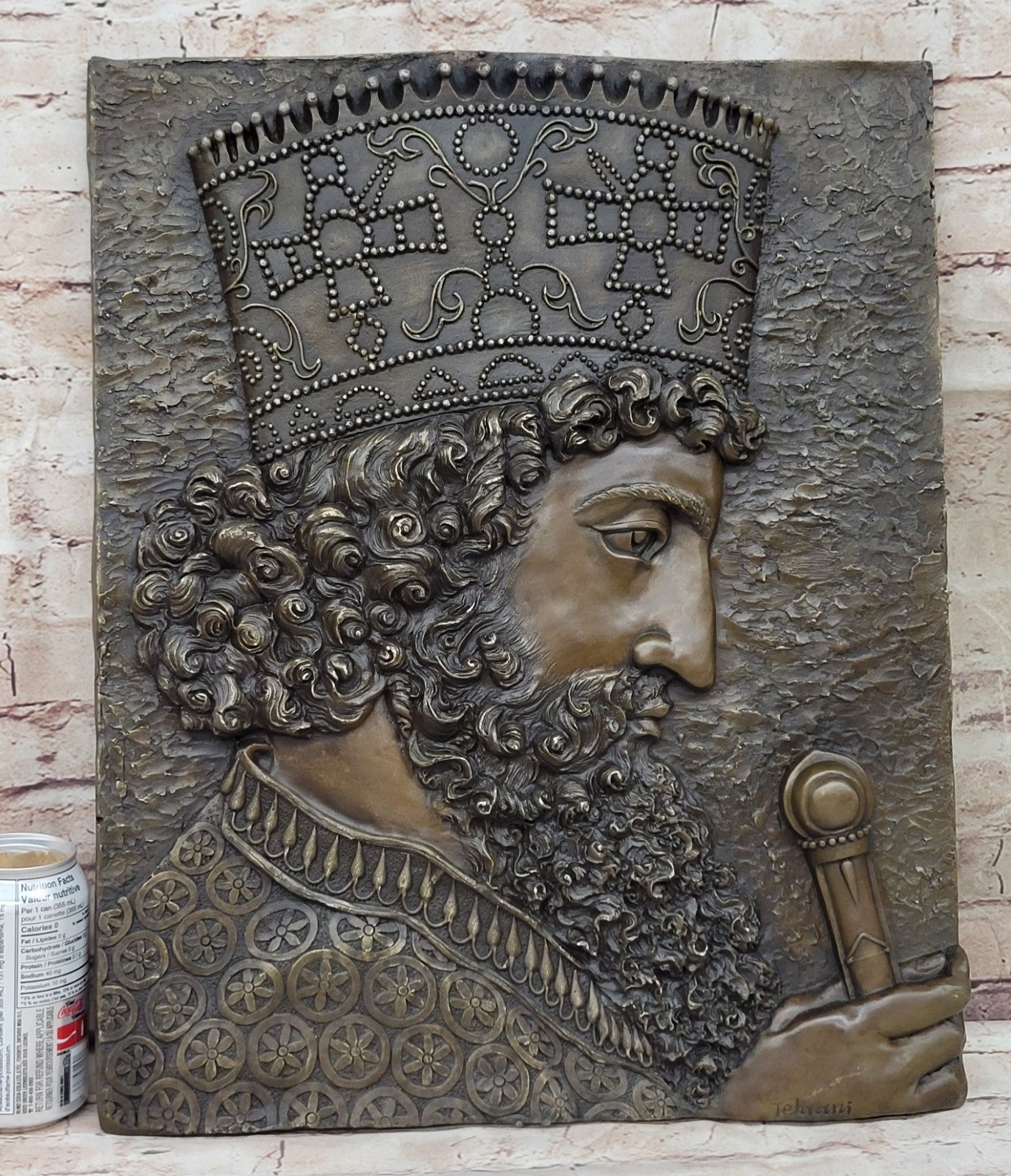 Vintage Artwork: Wall-Mounted Bronze Sculpture Depicting Cyrus The Great of Persia