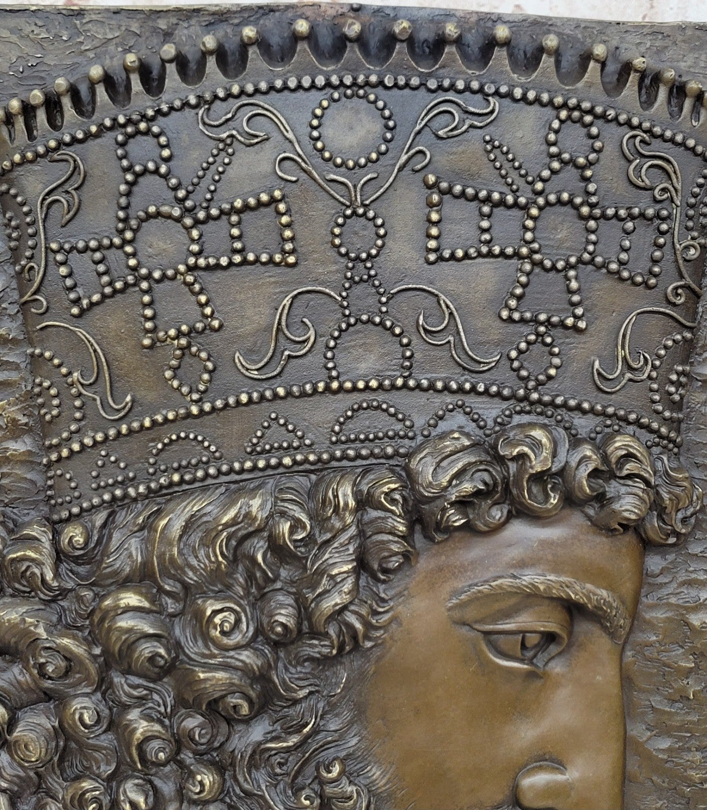 Vintage Artwork: Wall-Mounted Bronze Sculpture Depicting Cyrus The Great of Persia