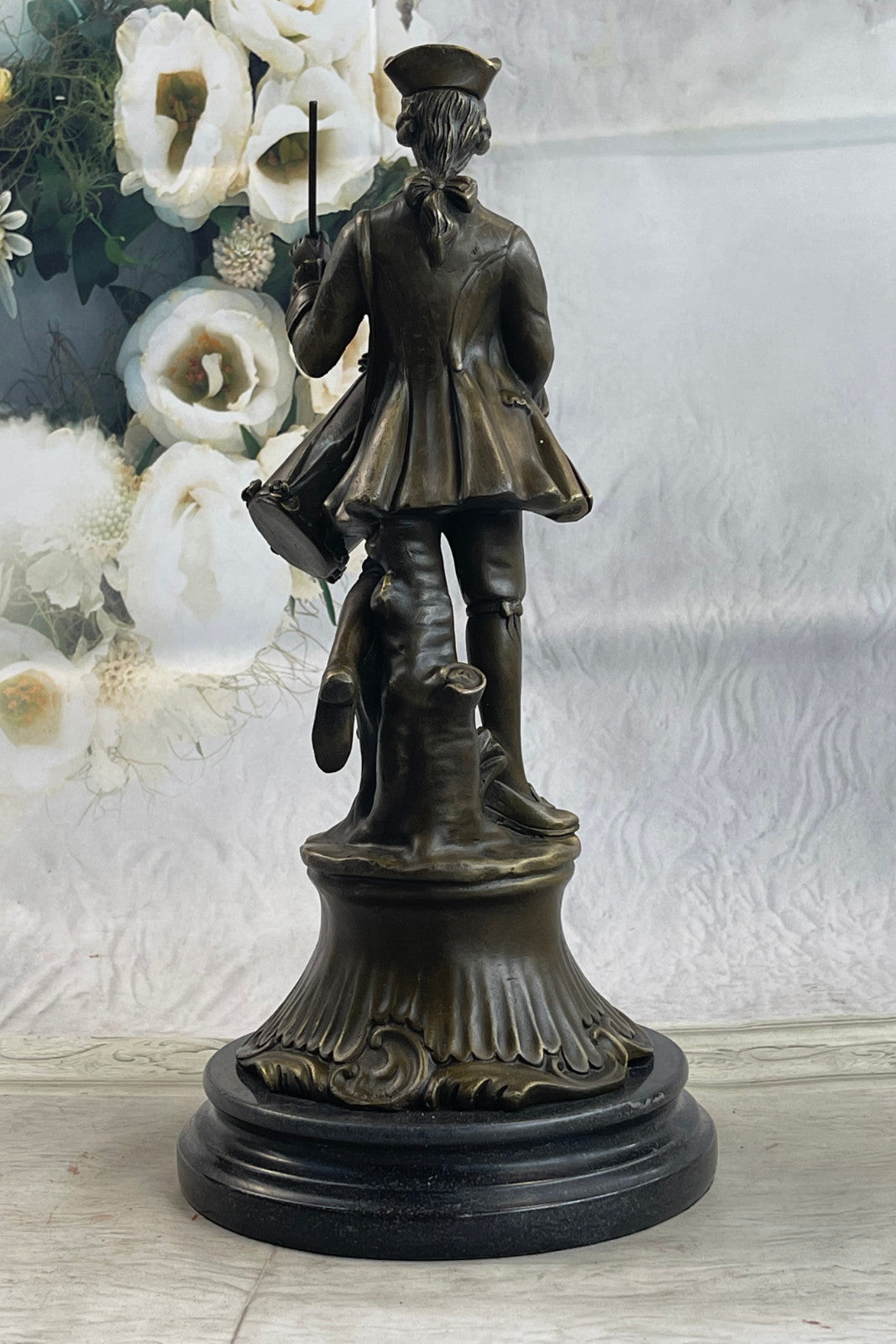EUROPEAN BRONZE Gorgeous American Civil War Drummer Bronze Sculpture Marble Base Statue