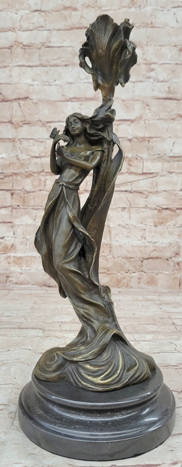 Elegant Wood Nymph Candleholder - Bronze Sculpture for Dining Room Gift