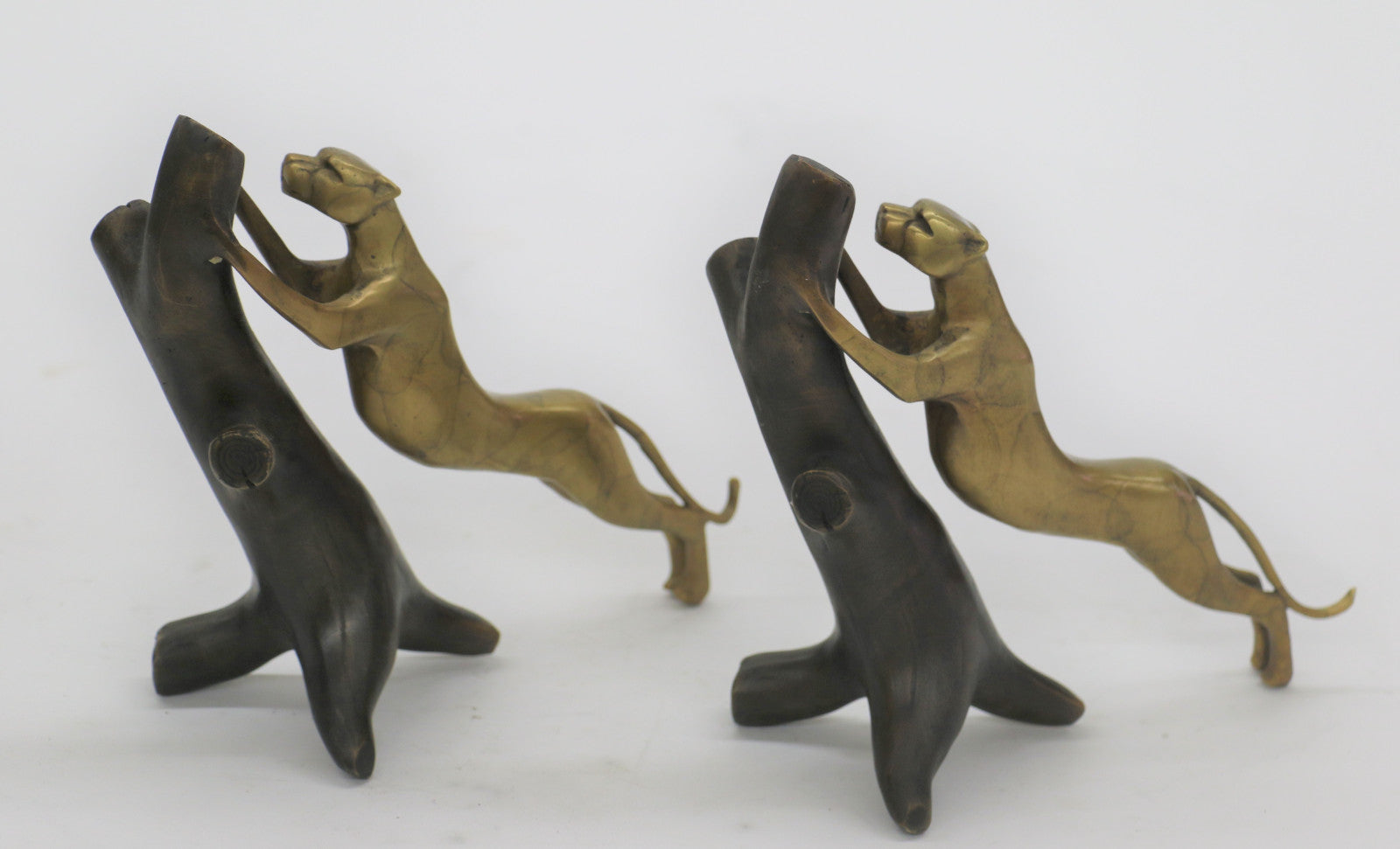 Handcrafted Unique Art Deco Wildlife 2 Cougar Mountain Lion Multi Color Patina Bronze