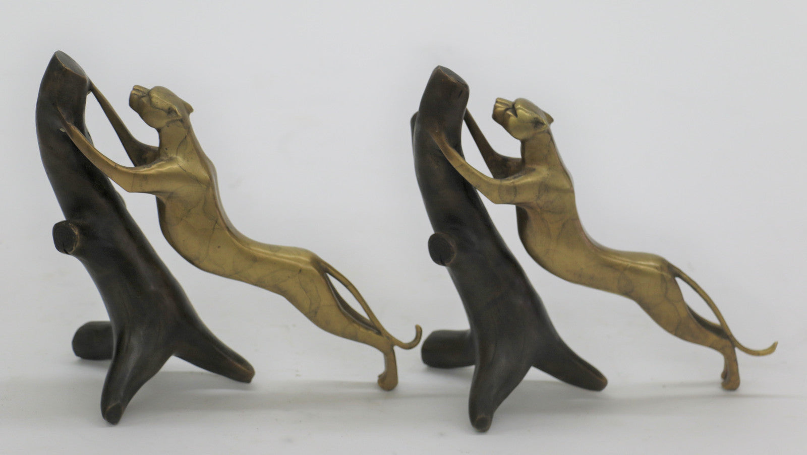 Handcrafted Unique Art Deco Wildlife 2 Cougar Mountain Lion Multi Color Patina Bronze