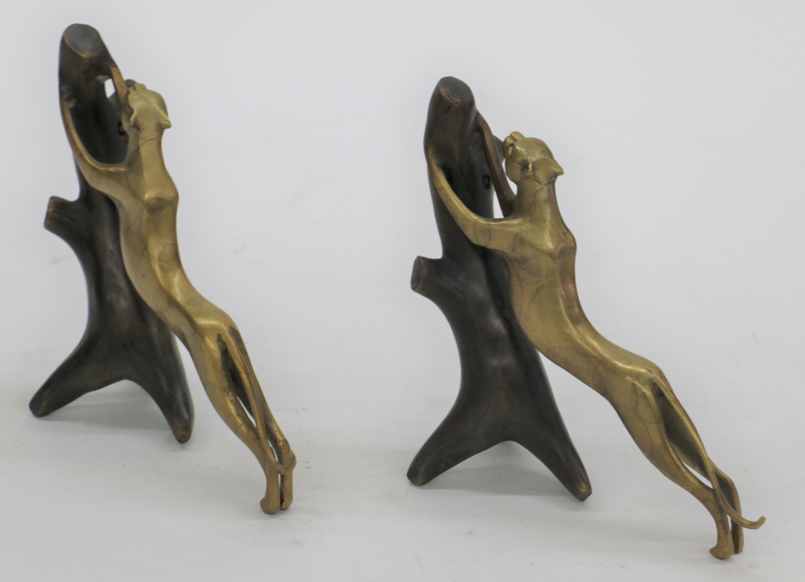 Handcrafted Unique Art Deco Wildlife 2 Cougar Mountain Lion Multi Color Patina Bronze