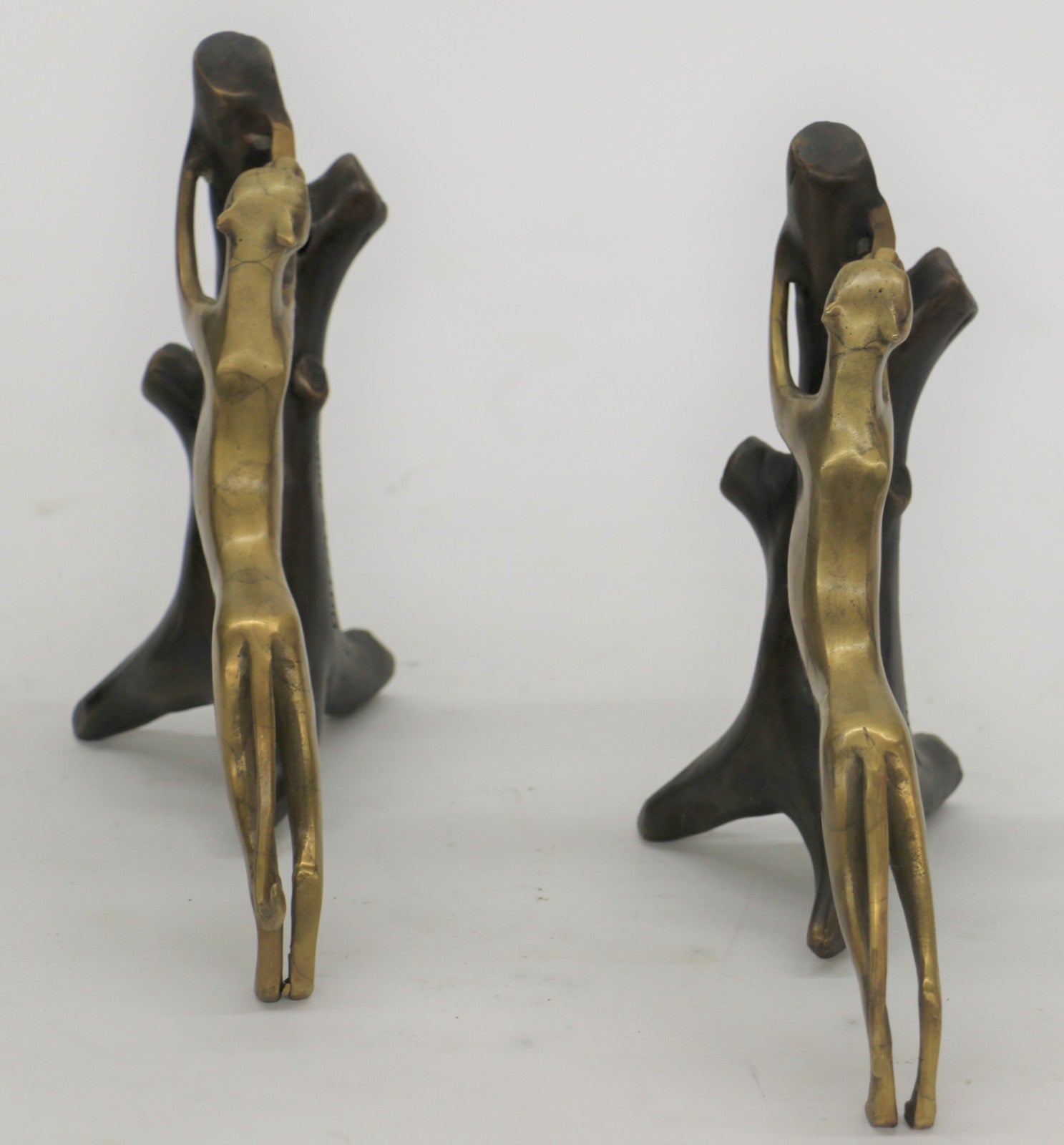 Handcrafted Unique Art Deco Wildlife 2 Cougar Mountain Lion Multi Color Patina Bronze