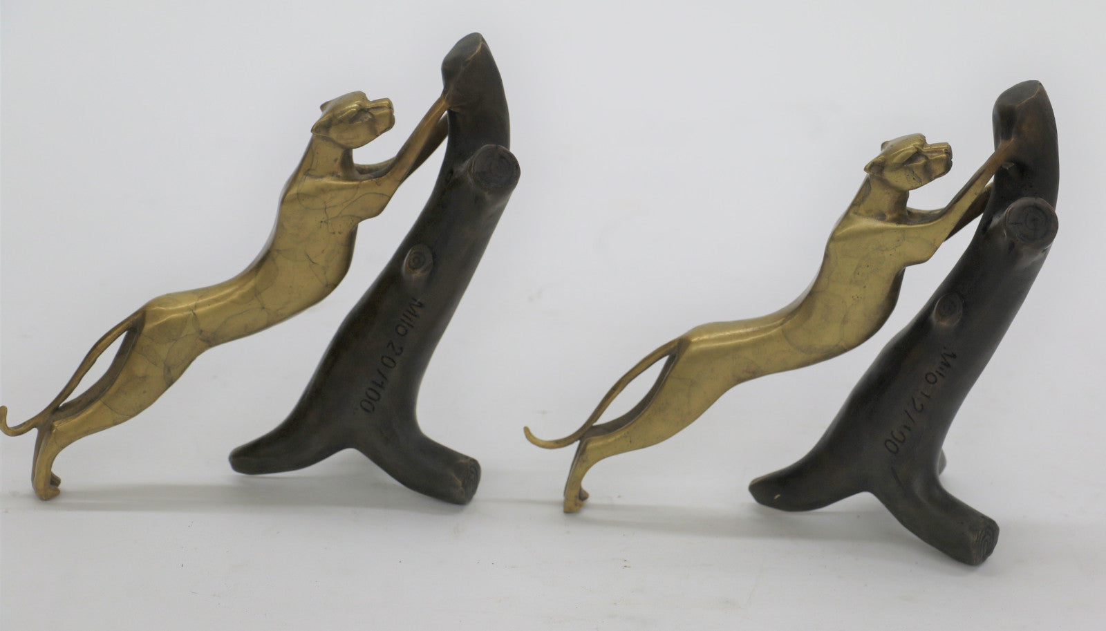 Handcrafted Unique Art Deco Wildlife 2 Cougar Mountain Lion Multi Color Patina Bronze