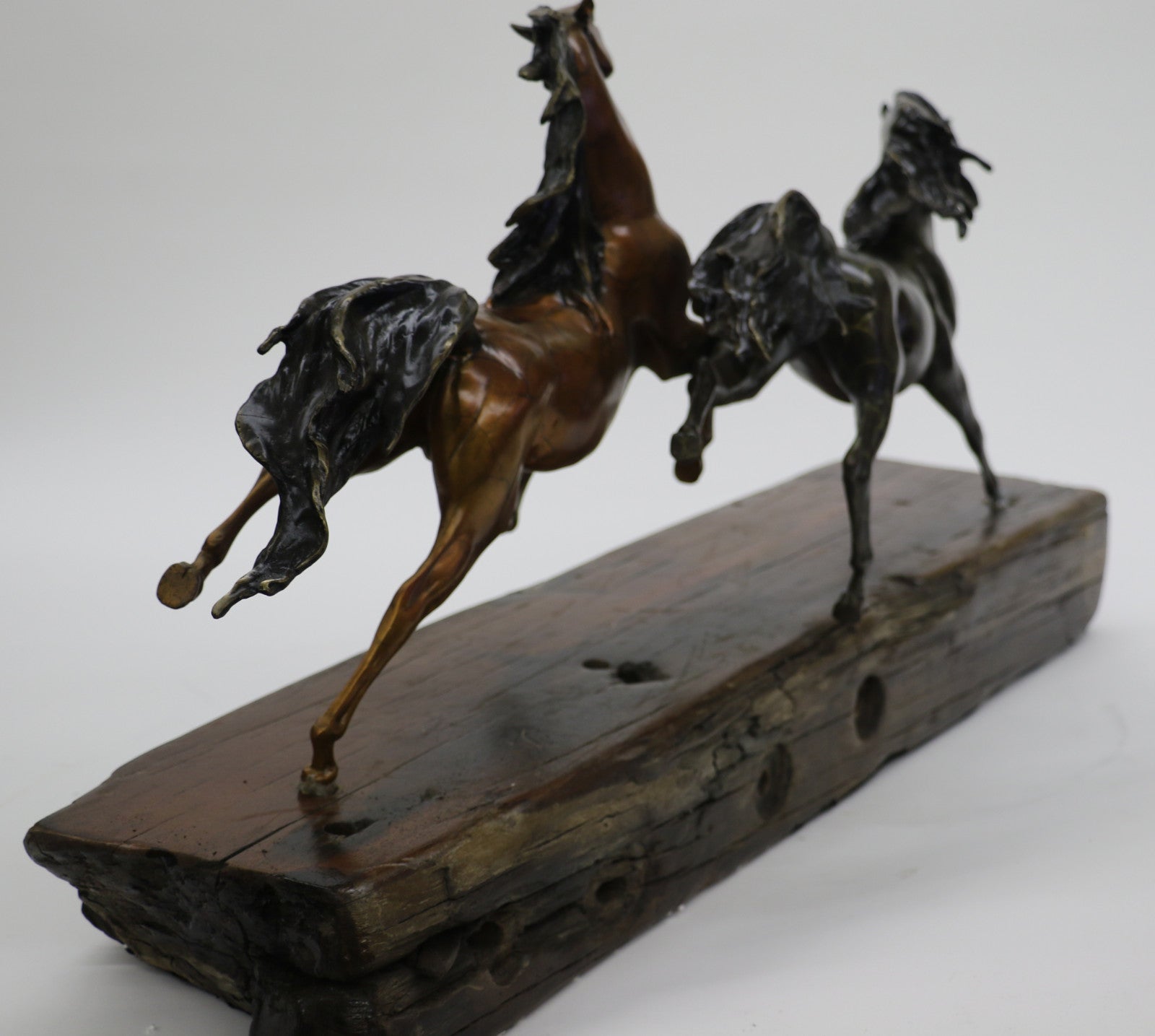 LTD EDT Original Two Wild Stallion Racing Horse Bronze Trophy Figurine Statue