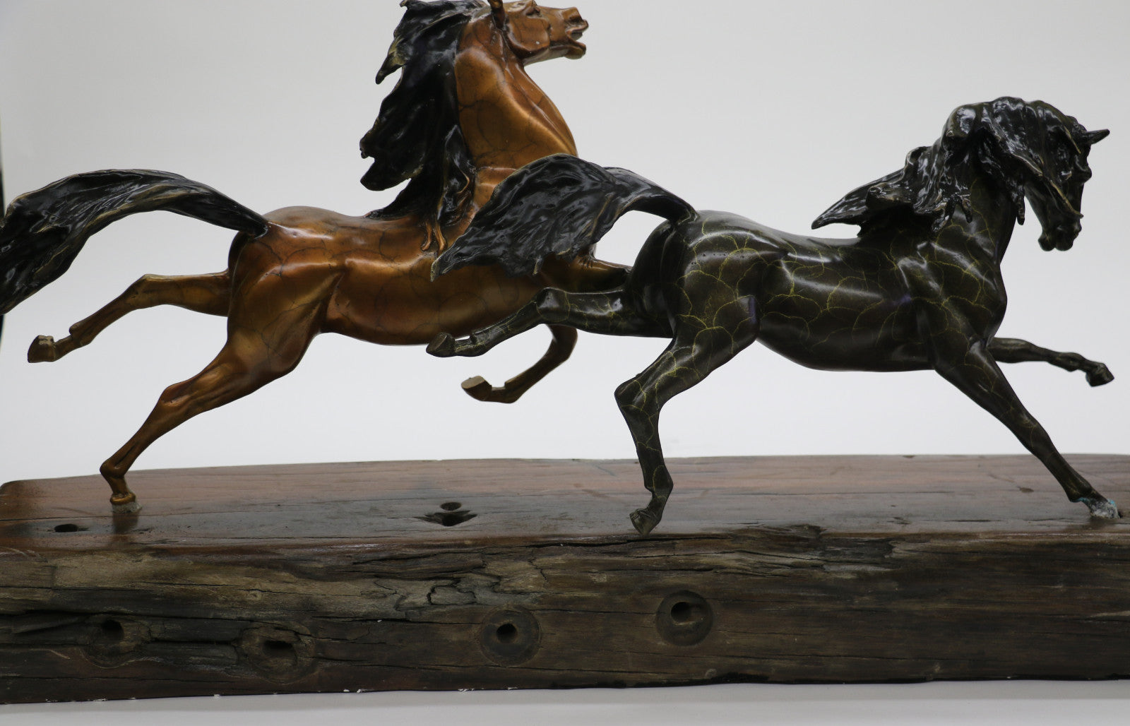 LTD EDT Original Two Wild Stallion Racing Horse Bronze Trophy Figurine Statue