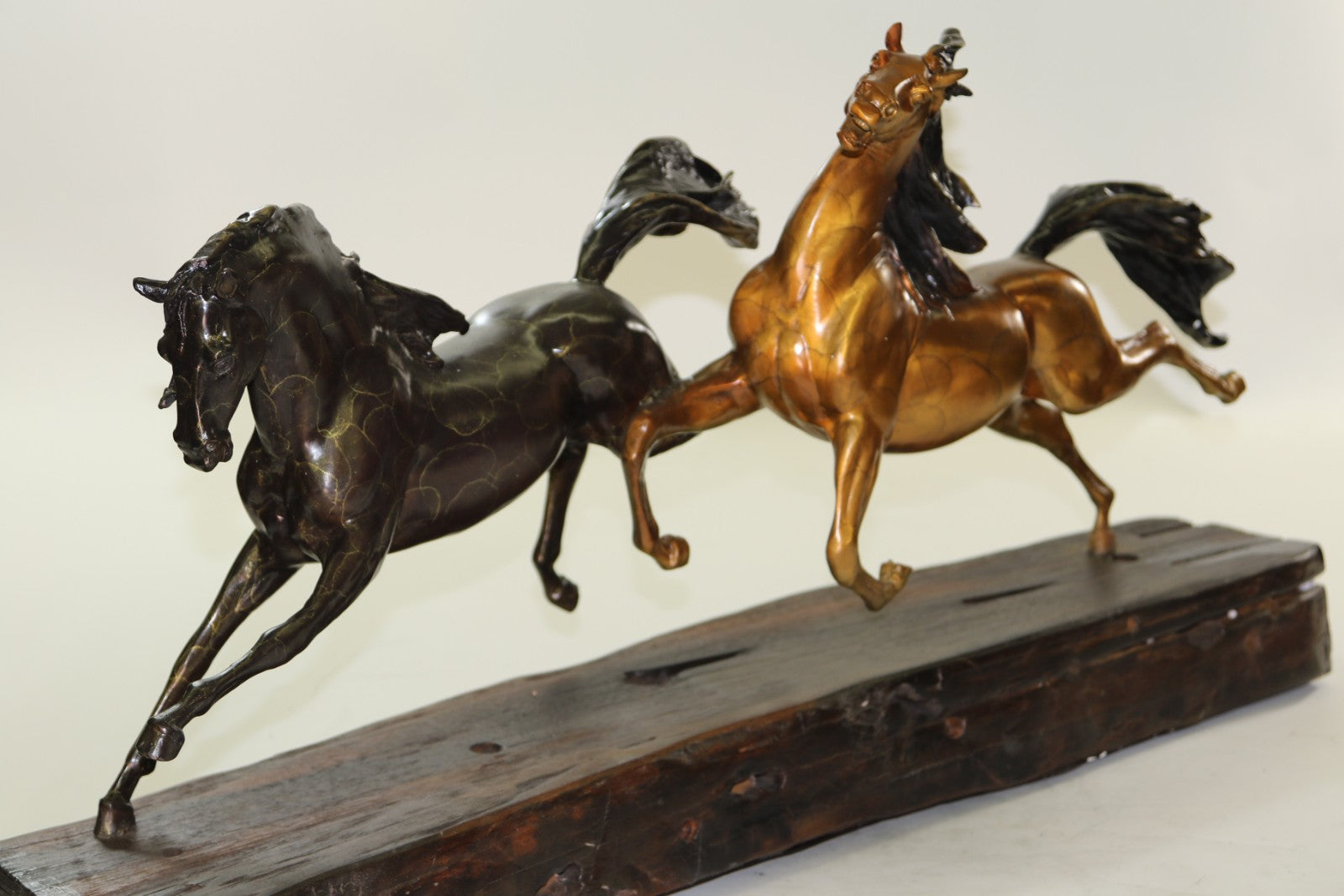 LTD EDT Original Two Wild Stallion Racing Horse Bronze Trophy Figurine Statue